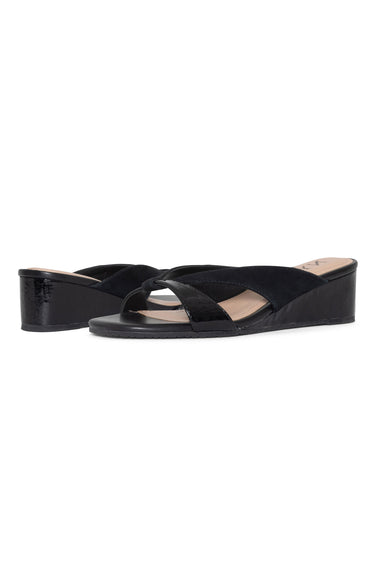 NYDJ Contessa Wedge Sandals In Suede And Patent Leather - Black