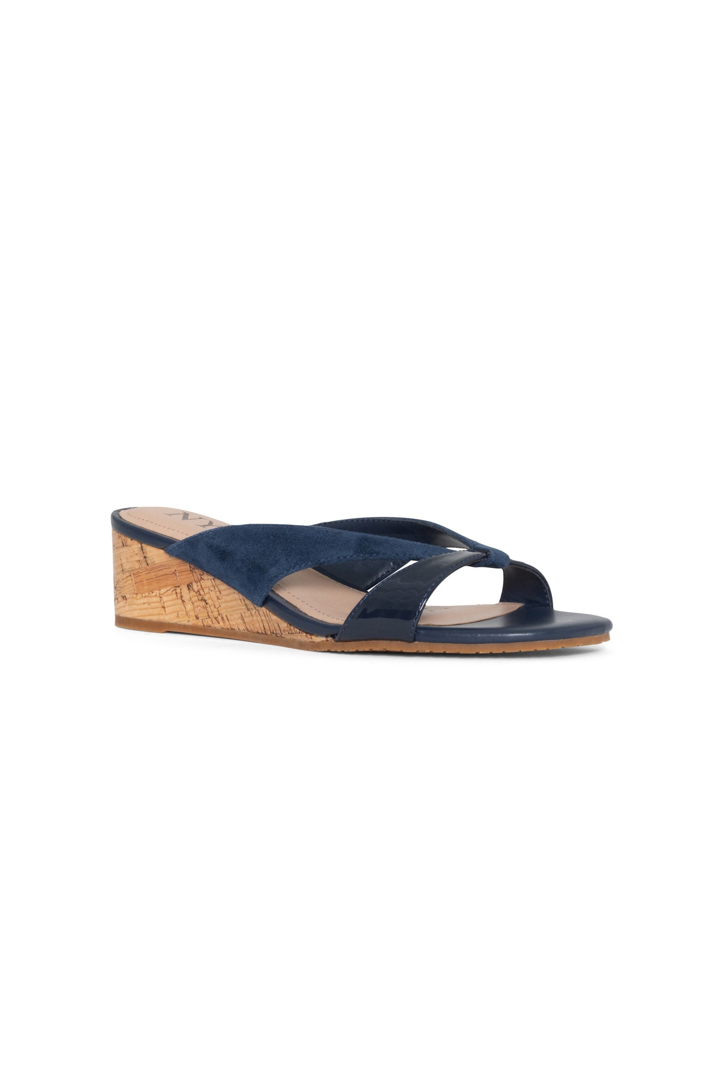 NYDJ Contessa Wedge Sandals In Suede And Patent Leather - Navy