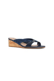 NYDJ Contessa Wedge Sandals In Suede And Patent Leather - Navy