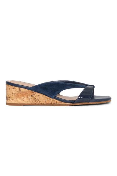 NYDJ Contessa Wedge Sandals In Suede And Patent Leather - Navy