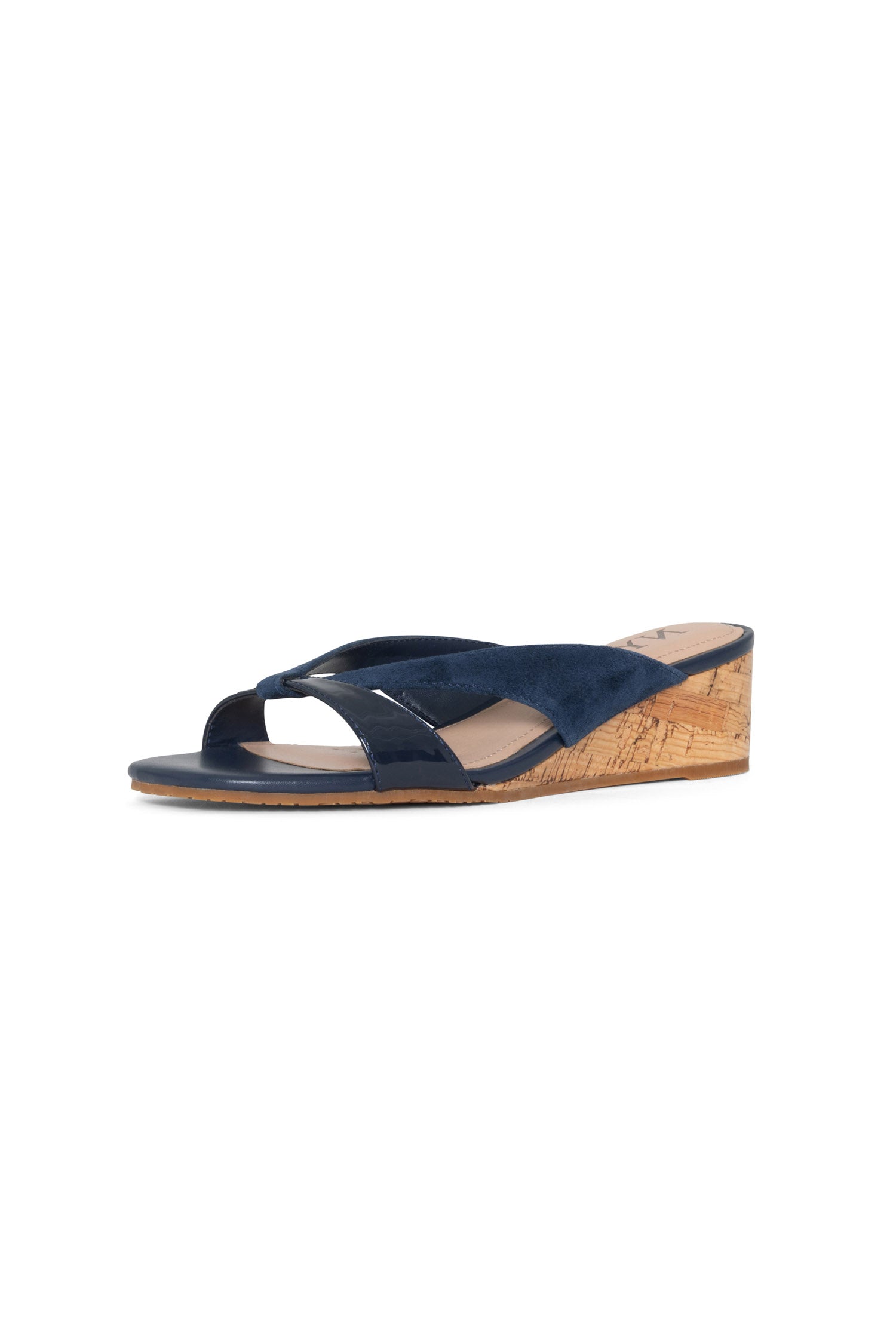 NYDJ Contessa Wedge Sandals In Suede And Patent Leather - Navy