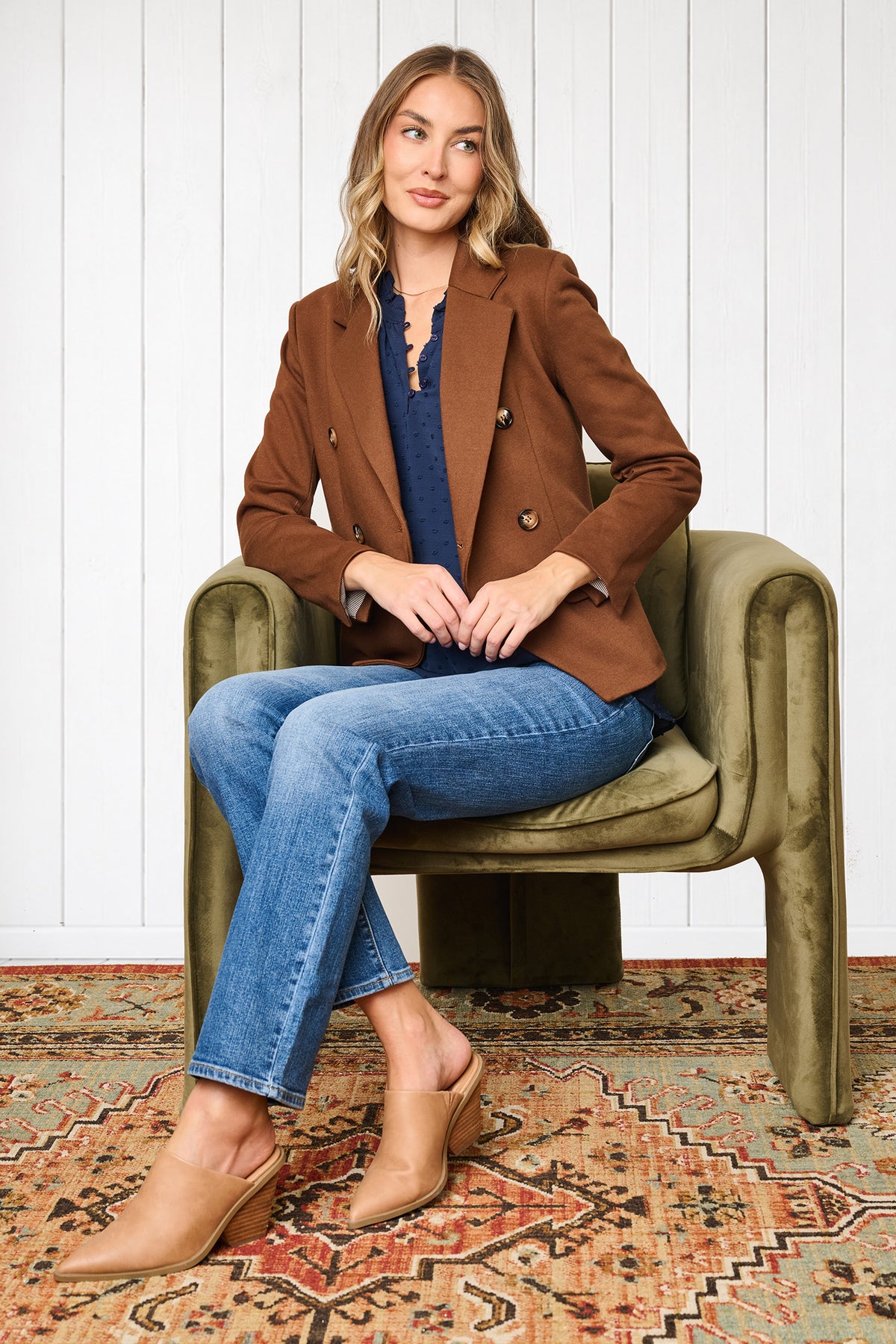 NYDJ Double Breasted Blazer in Tuscan Saddle by Gibsonlook  - Double Breasted Blazer in Tuscan Saddle by Gibsonlook