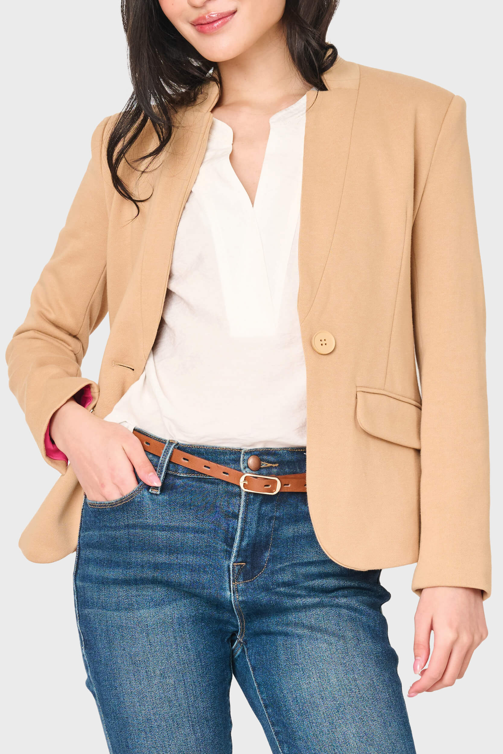 NYDJ Notch Collar Blazer in Cappuccino by Gibsonlook  - Notch Collar Blazer in Cappuccino by Gibsonlook