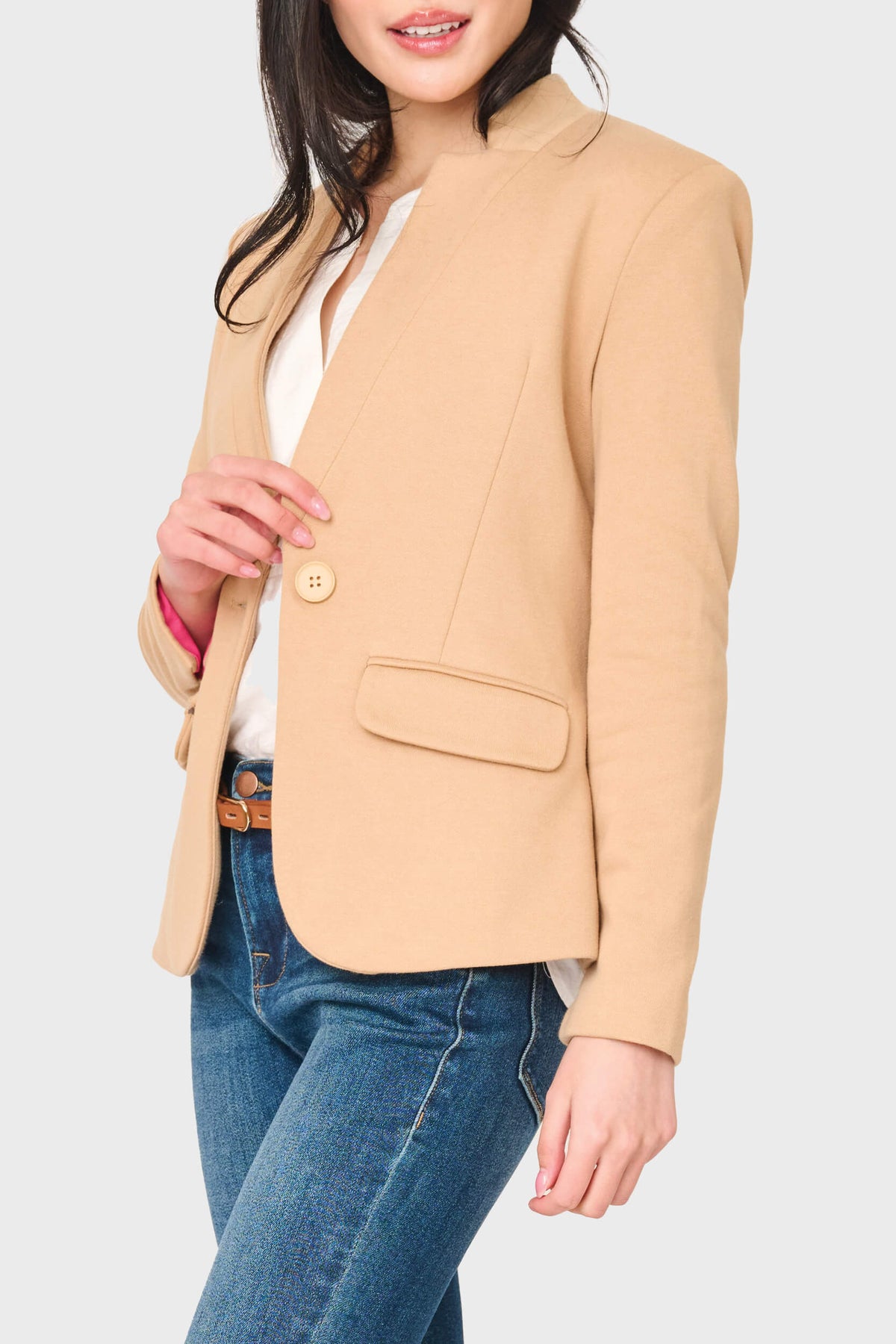 NYDJ Notch Collar Blazer in Cappuccino by Gibsonlook  - Notch Collar Blazer in Cappuccino by Gibsonlook