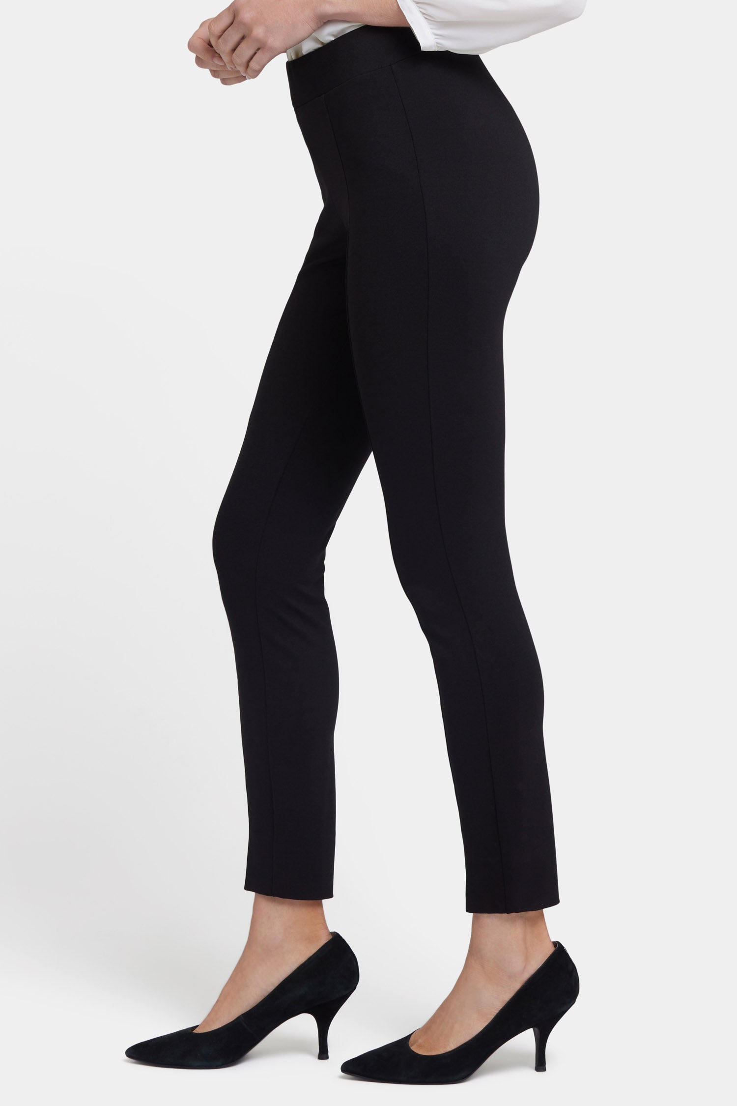 Basic Legging Pants In Ponte Knit With Front Slits - Black Black