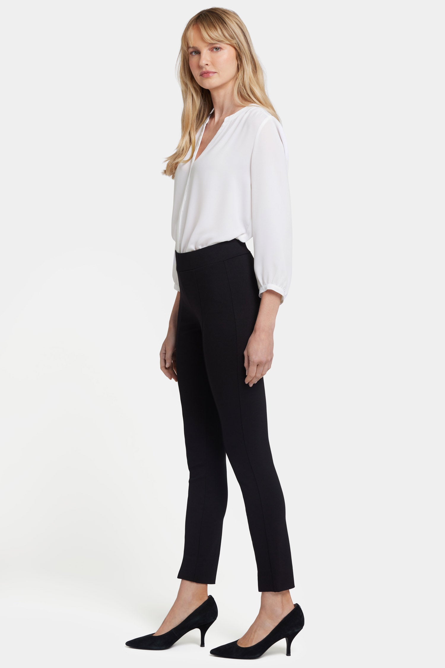 Basic Legging Pants In Ponte Knit With Front Slits - Black Black