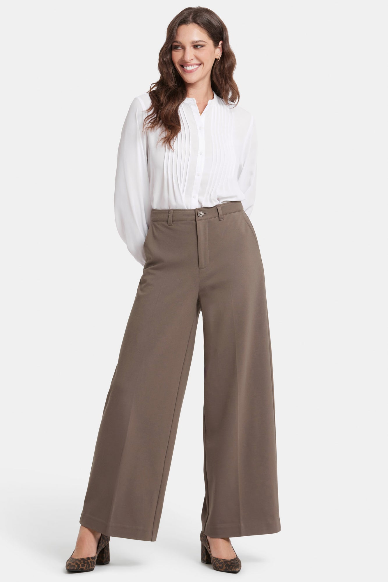 NYDJ Whitney Trouser Pants In Ponte Knit With Super High Rise - Dark Wood