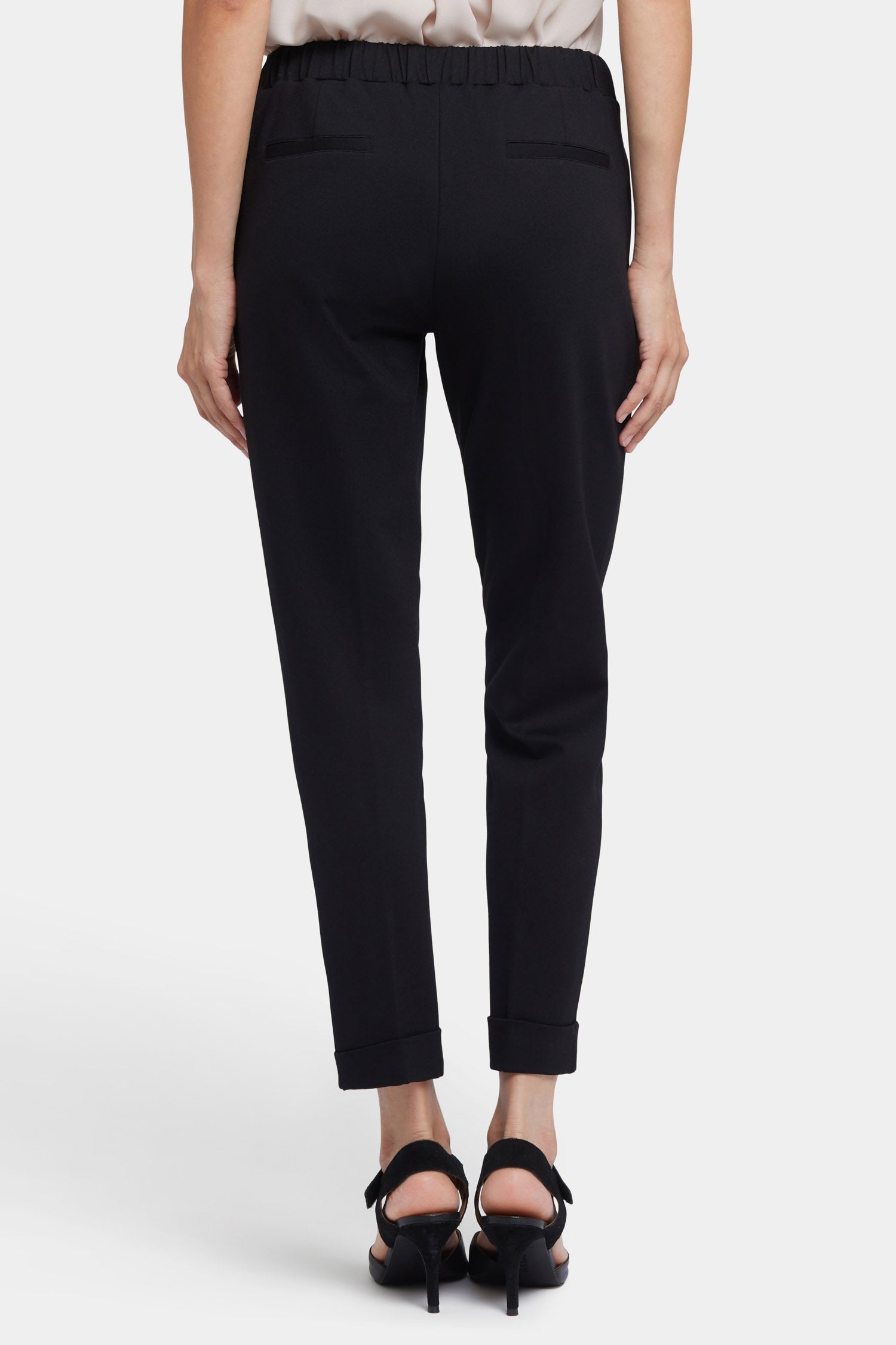 NYDJ Cassidy Ankle Pull-On Trouser Pants In Ponte Knit With Cuffs - Black