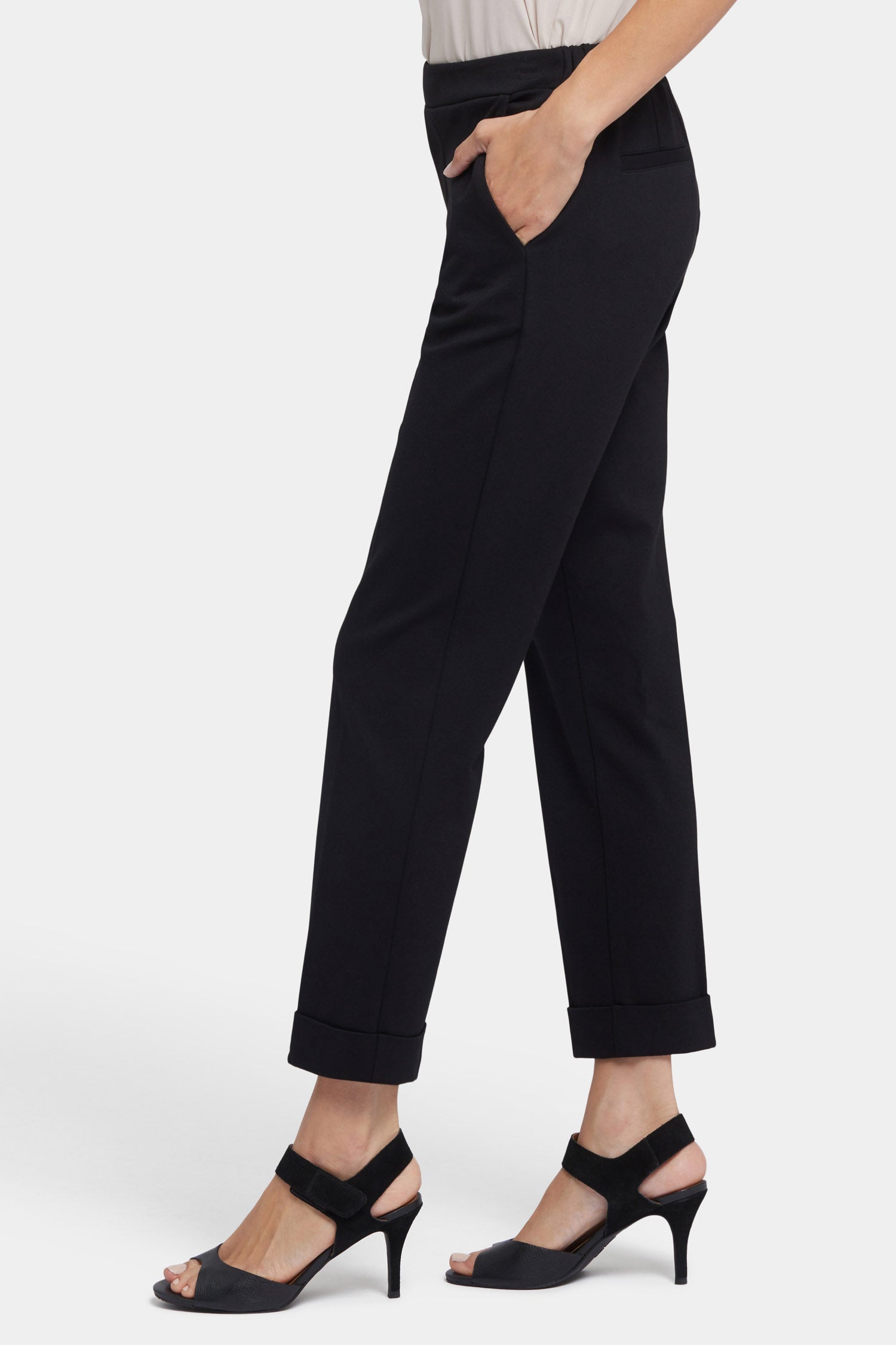 NYDJ Cassidy Ankle Pull-On Trouser Pants In Ponte Knit With Cuffs - Black