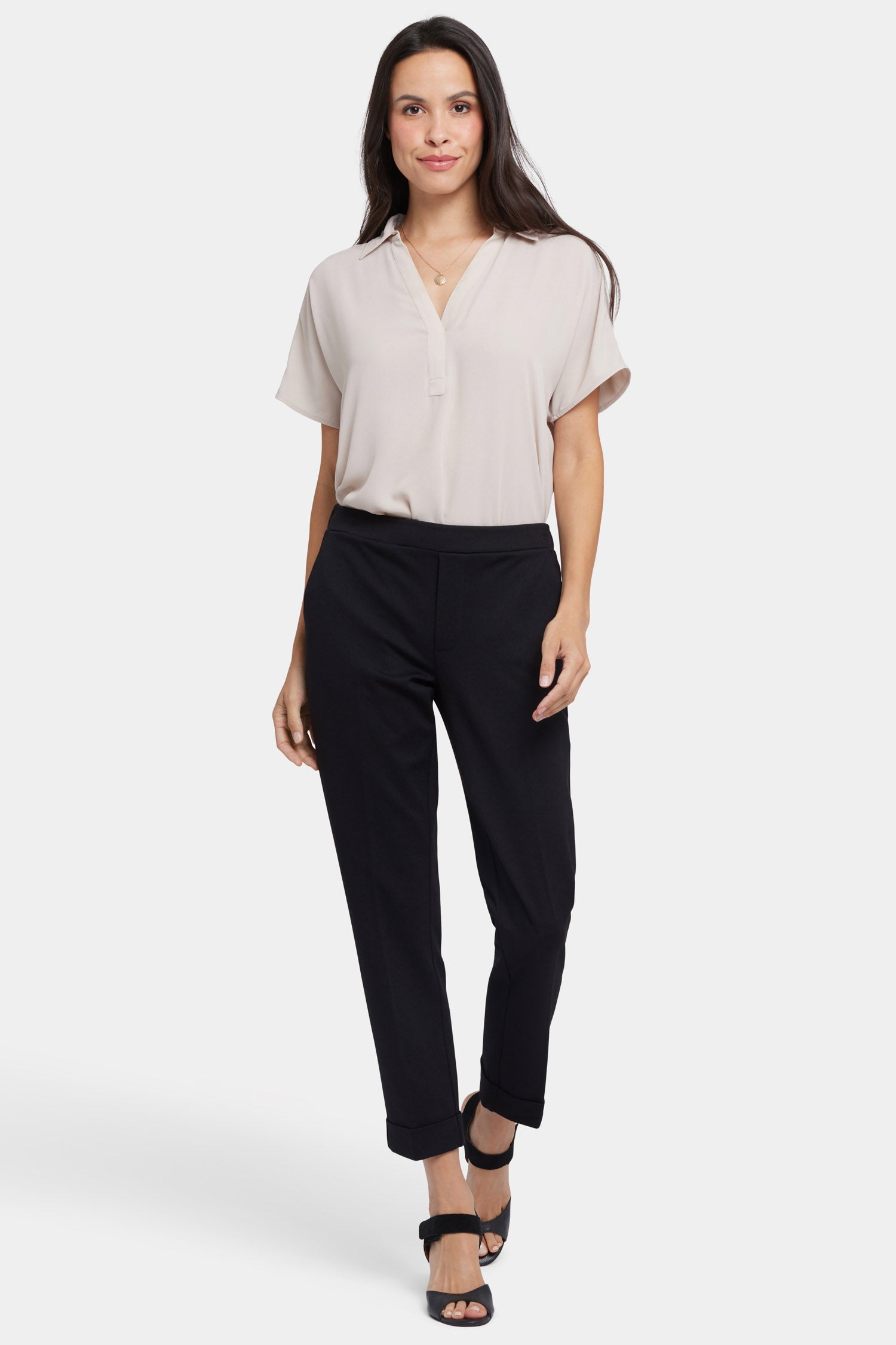Cassidy Ankle Pull-On Trouser Pants In Ponte Knit With Cuffs Cassidy Ankle Pull-On Trouser Pants In Ponte Knit With Cuffs