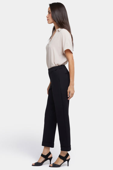 NYDJ Cassidy Ankle Pull-On Trouser Pants In Ponte Knit With Cuffs - Black