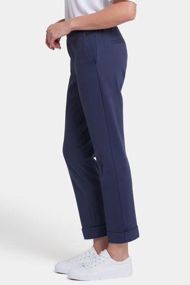 NYDJ Cassidy Ankle Pull-On Trouser Pants In Ponte Knit With Cuffs - Oxford Navy