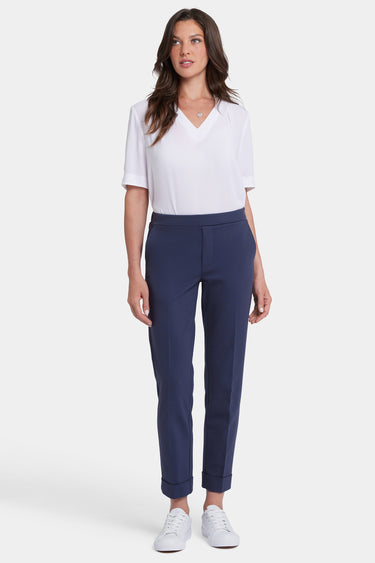 NYDJ Cassidy Ankle Pull-On Trouser Pants In Ponte Knit With Cuffs - Oxford Navy