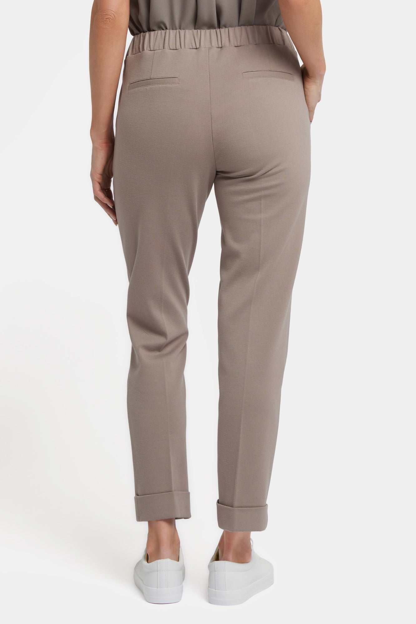 NYDJ Cassidy Ankle Pull-On Trouser Pants In Ponte Knit With Cuffs - Saddlewood