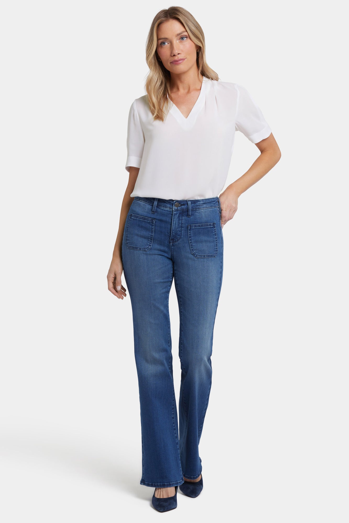 NYDJ Ava Flared Jeans In Sure Stretch® Denim With Front Patch Pockets - Tideway