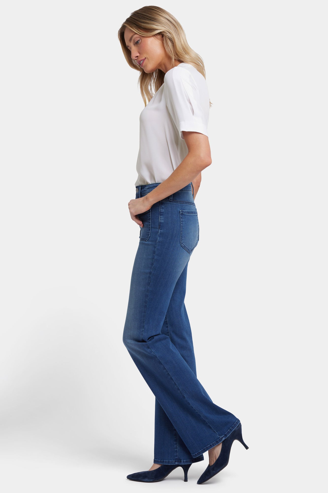 NYDJ Ava Flared Jeans In Sure Stretch® Denim With Front Patch Pockets - Tideway