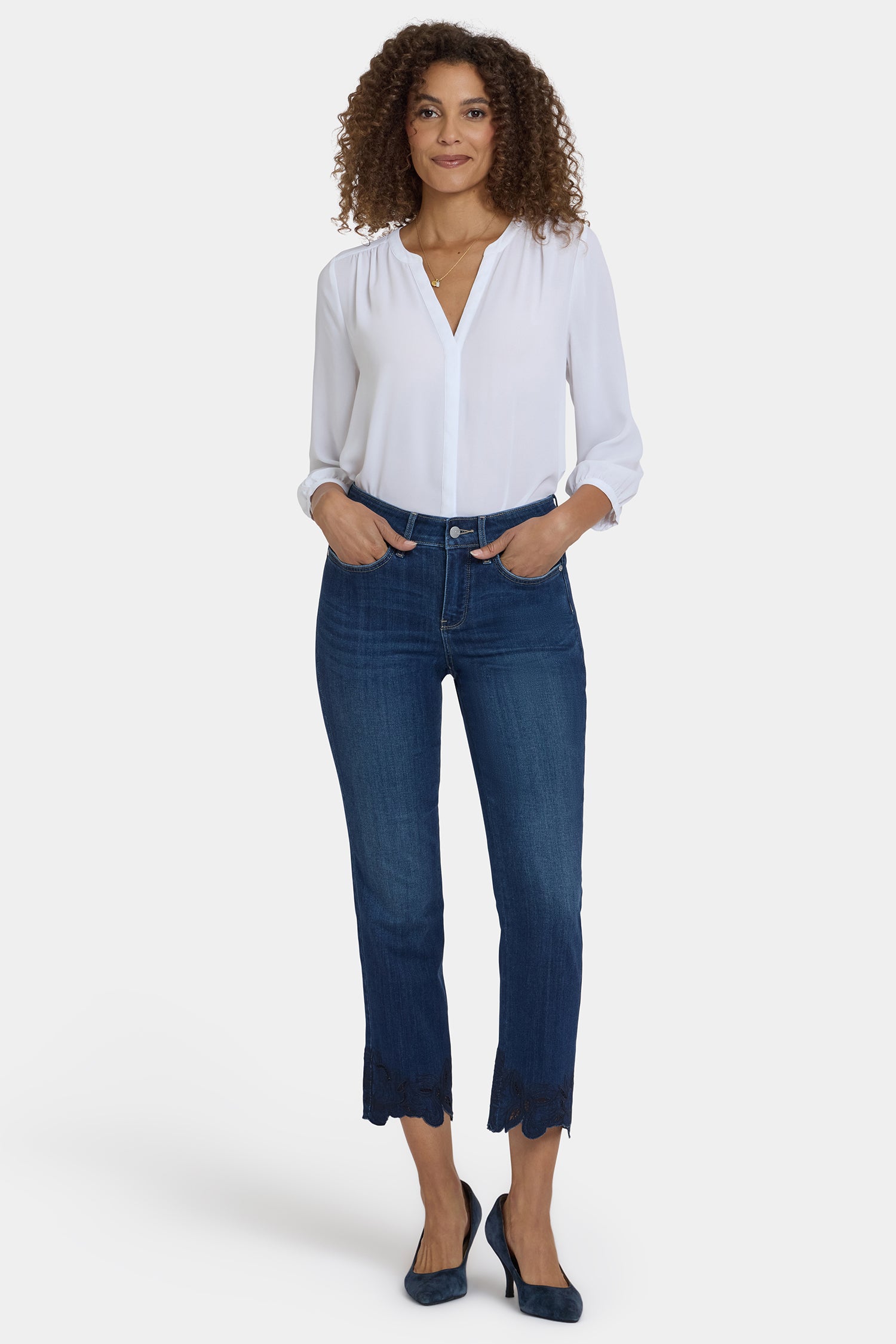 NYDJ Marilyn Straight Ankle Jeans In Sure Stretch® Denim With Embroidered Hems - Wonderland