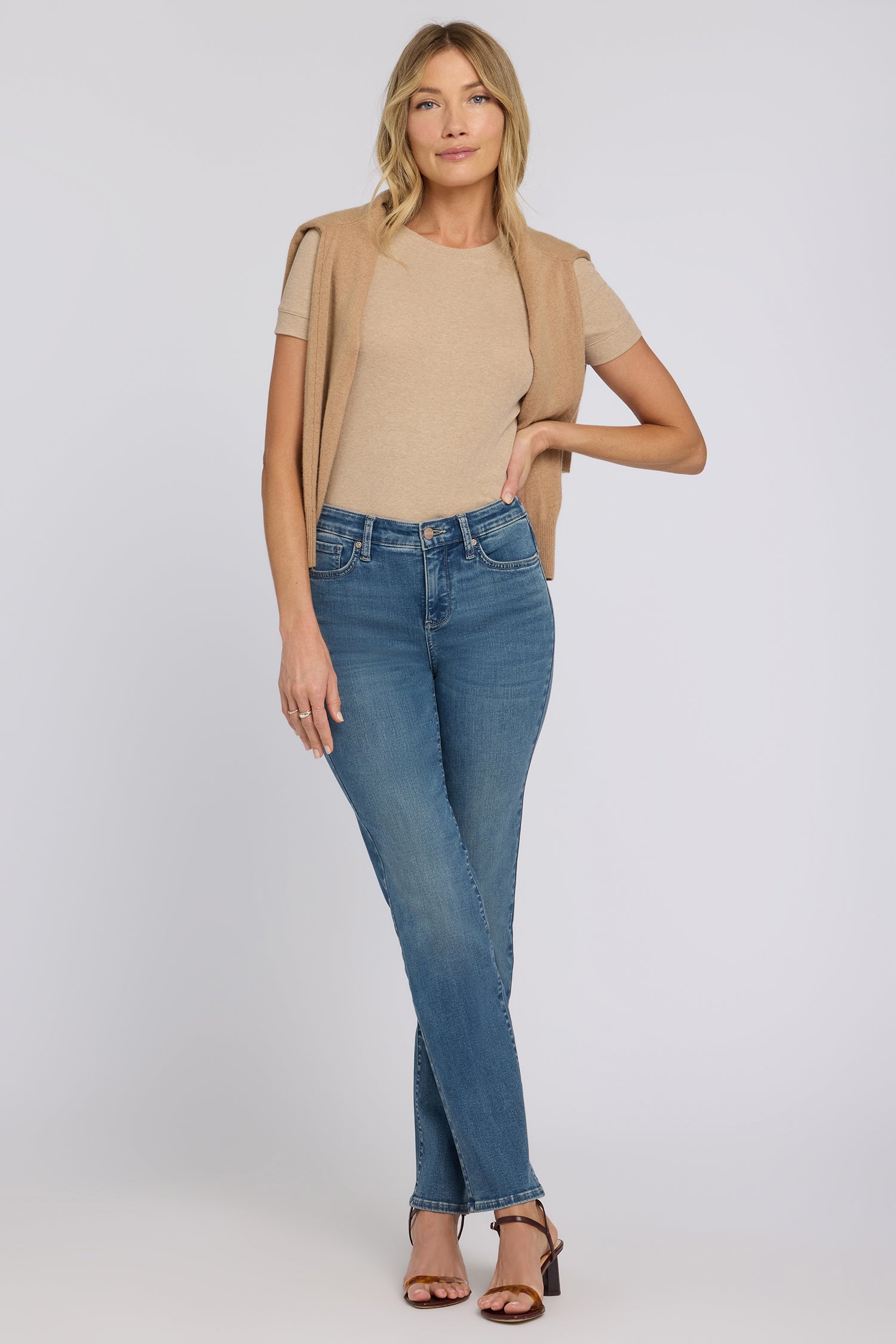 NYDJ No Gapper™ Marilyn Straight Jeans In Sure Stretch® Denim With Striped Stretch Back Waistband - Breezy Palms