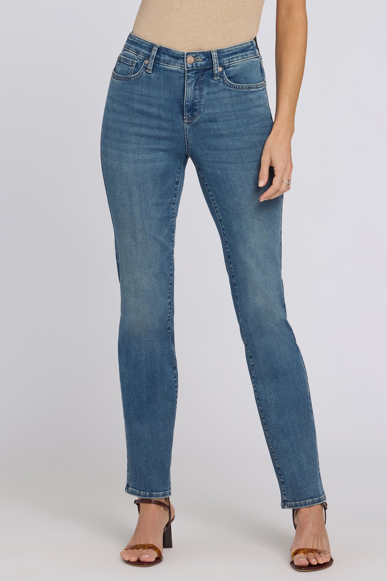 NYDJ No Gapper™ Marilyn Straight Jeans In Sure Stretch® Denim With Striped Stretch Back Waistband - Breezy Palms