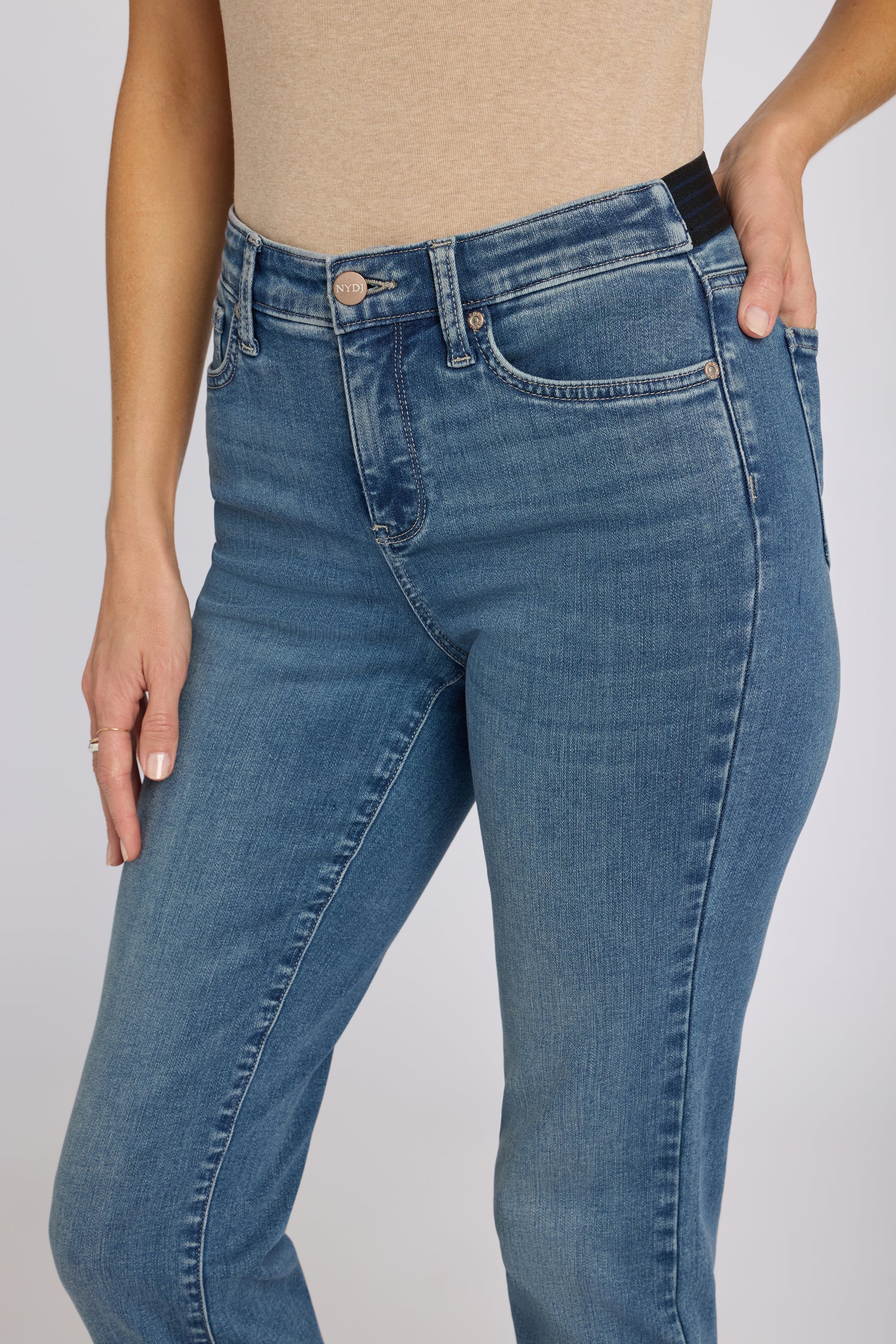 NYDJ No Gapper™ Marilyn Straight Jeans In Sure Stretch® Denim With Striped Stretch Back Waistband - Breezy Palms
