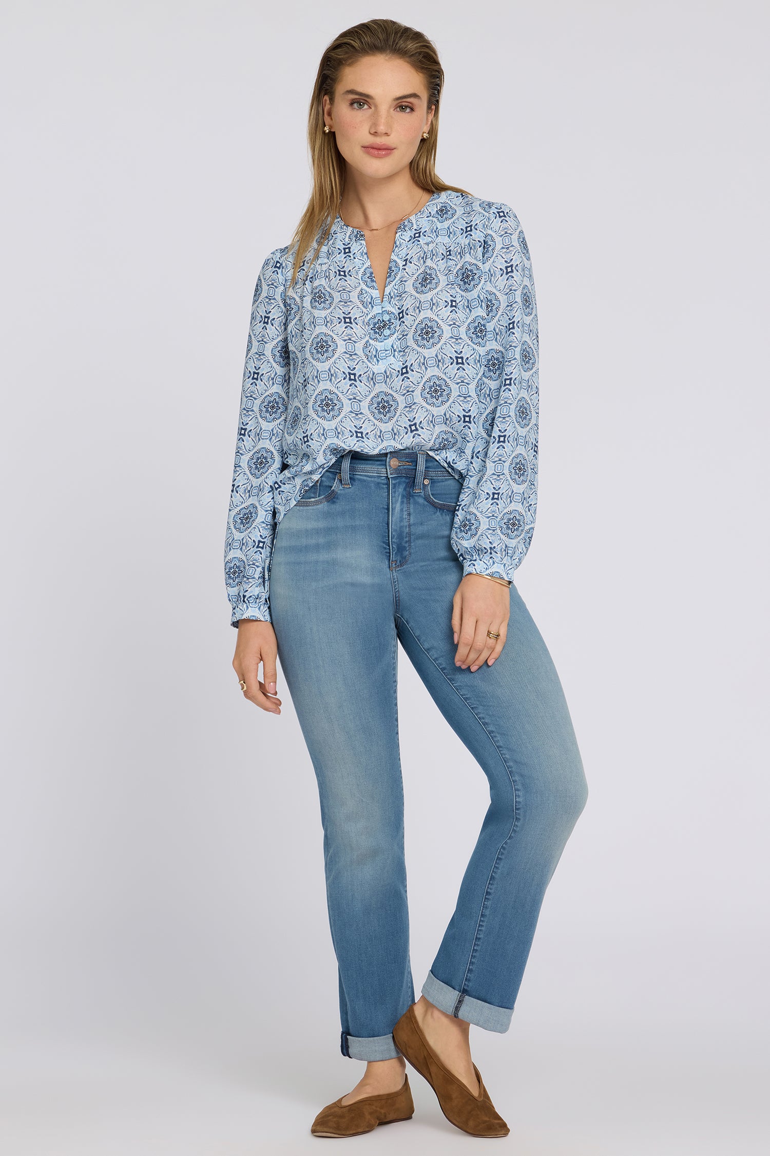 NYDJ Marilyn Straight Jeans In Sure Stretch® Denim With High Rise And Triple Stitching - Port Sea