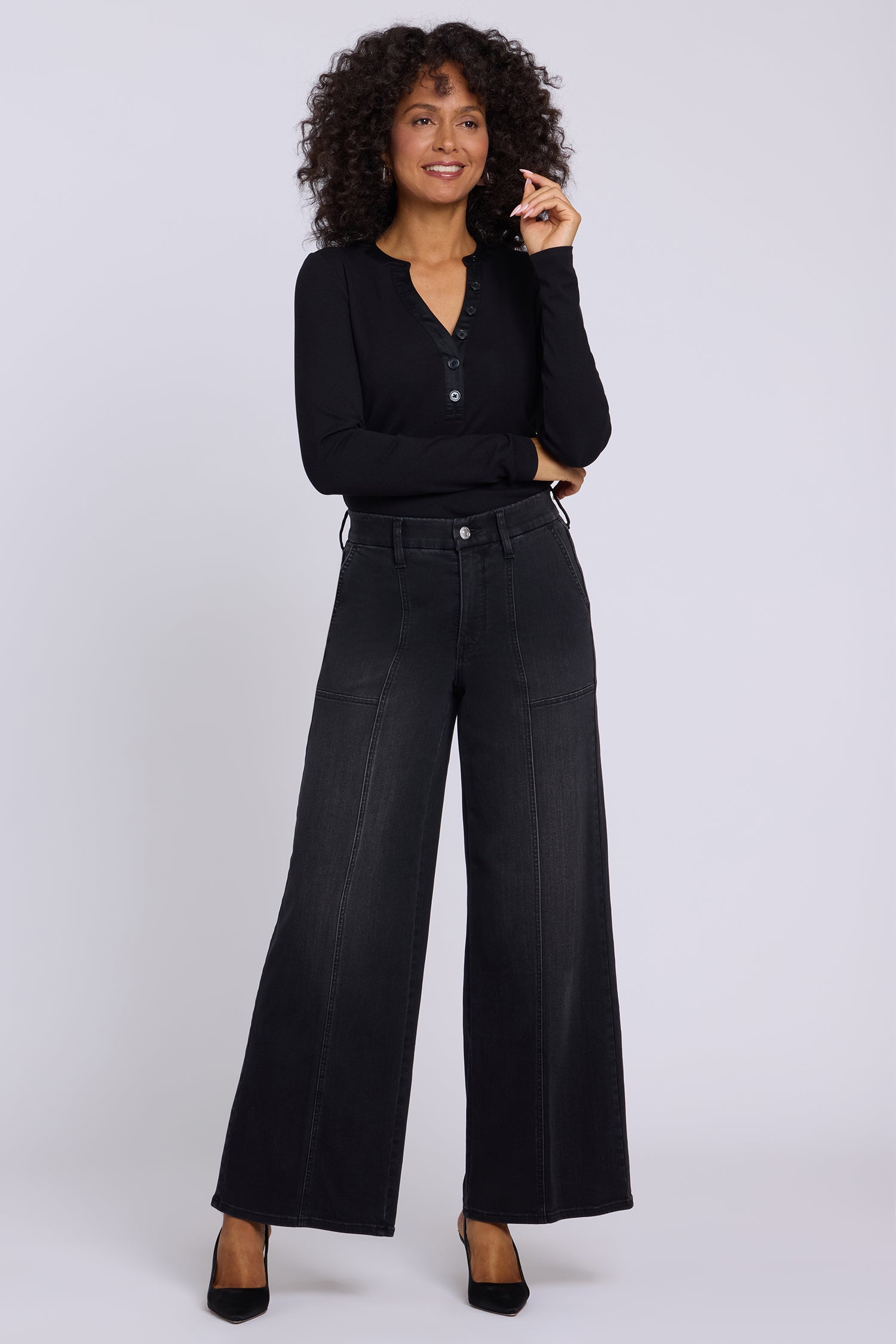 NYDJ Waist-Match™ Simone Wide Leg Jeans With High Rise And Utility Detail - Helleborus