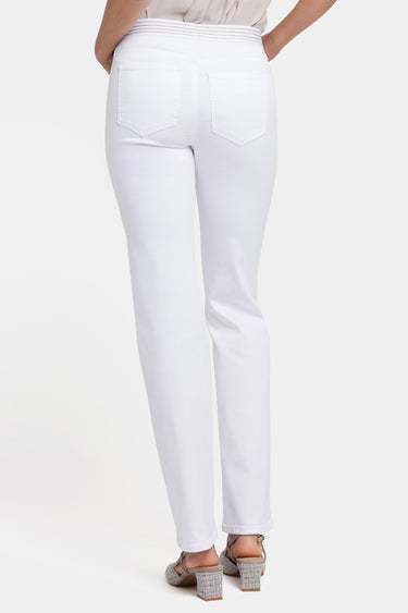 NYDJ No Gapper™ Marilyn Straight Jeans In Sure Stretch® Denim With Striped Stretch Back Waistband - Optic White