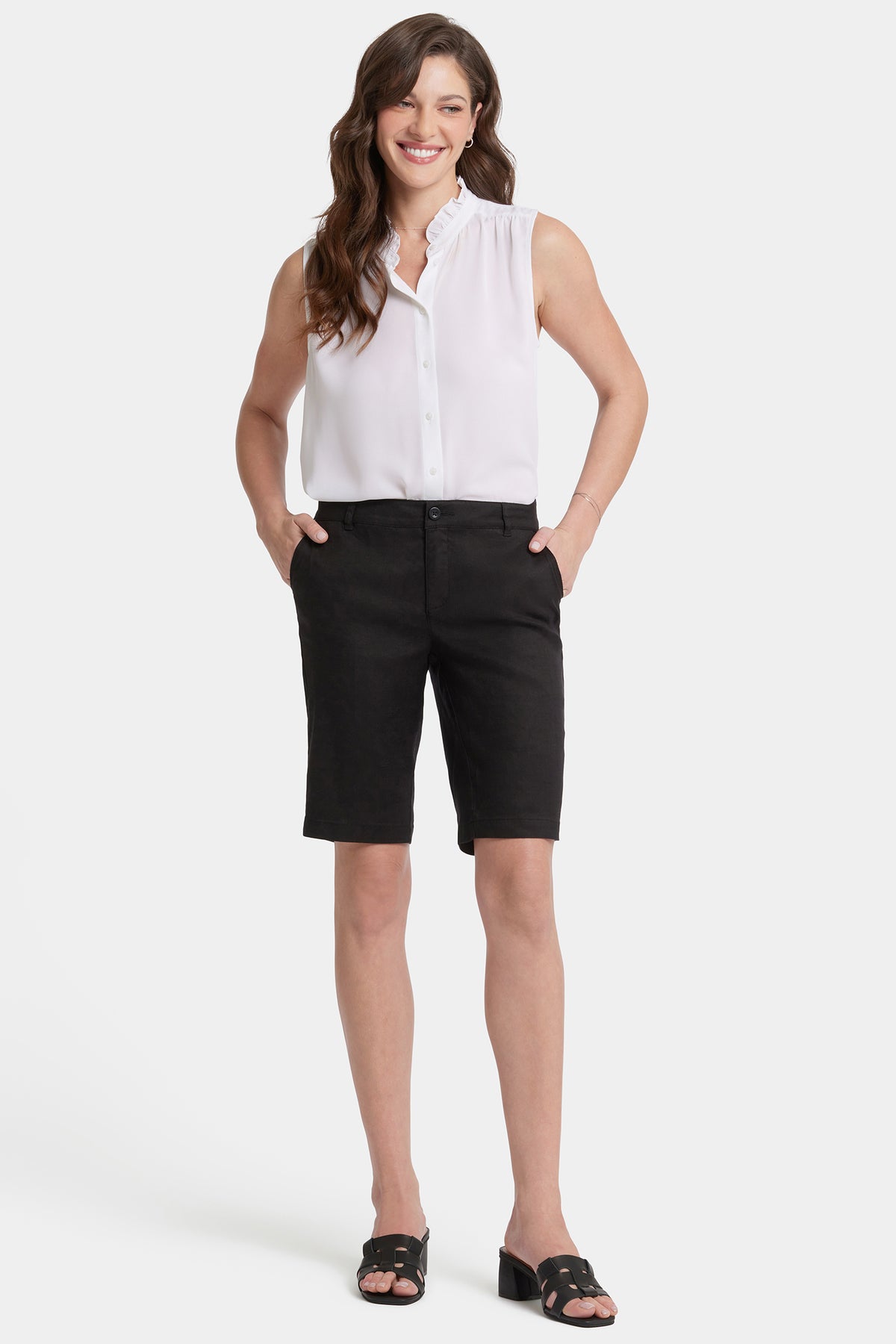 NYDJ Bermuda Shorts In Stretch Linen - Black