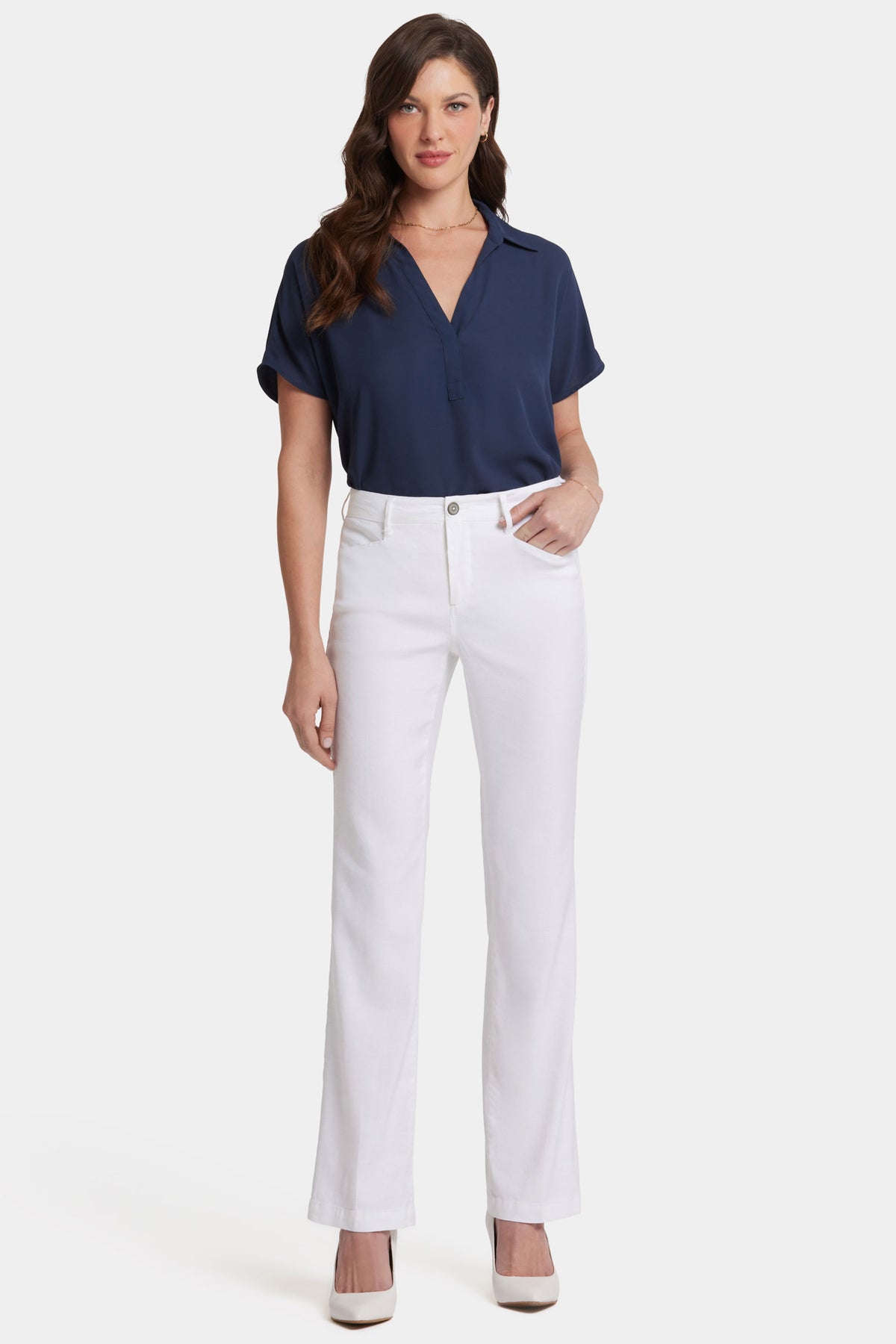 NYDJ Trouser Pants In Stretch Linen - Optic White