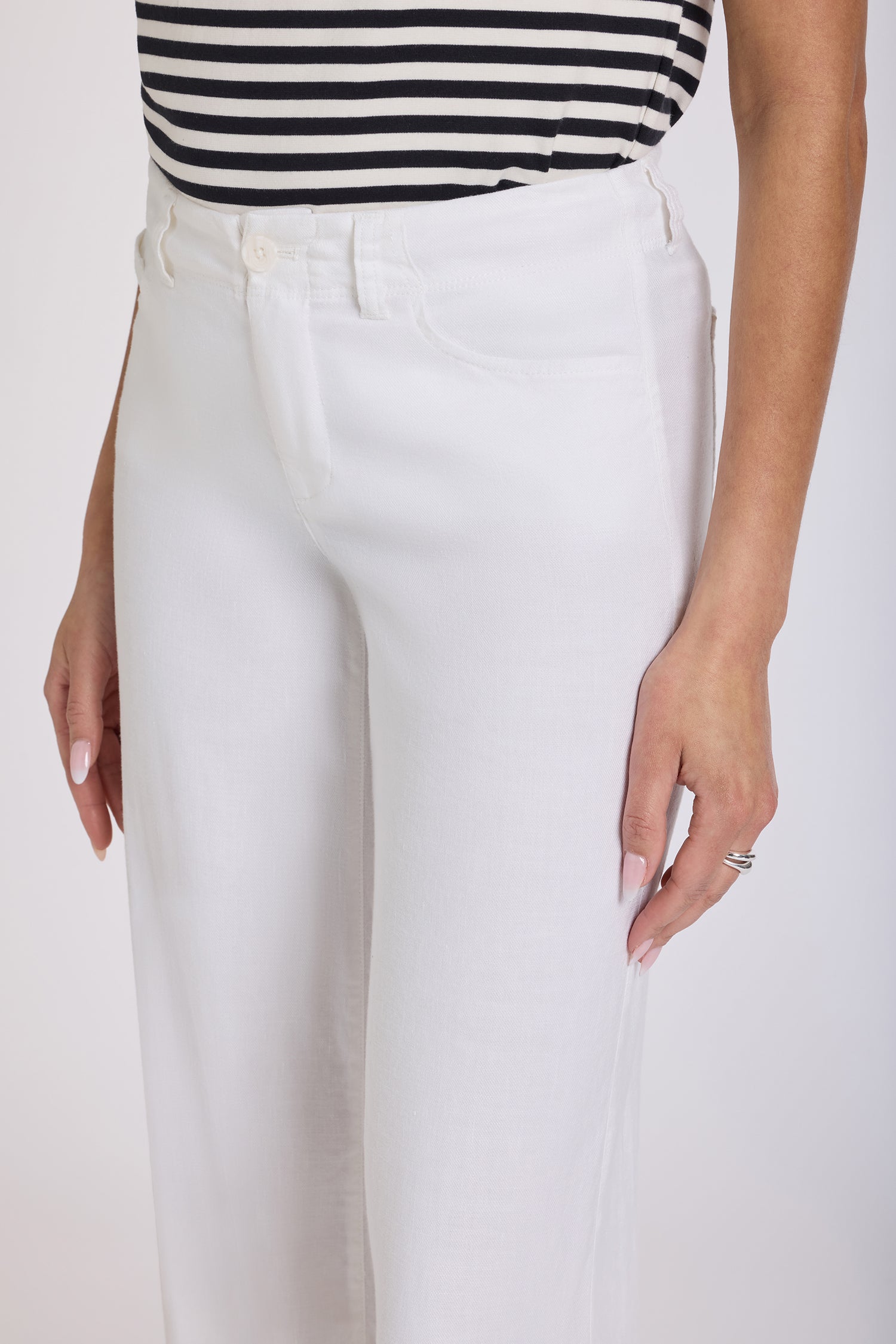 5 Pocket Wide Leg Trouser Pants In Stretch Linen With Super High