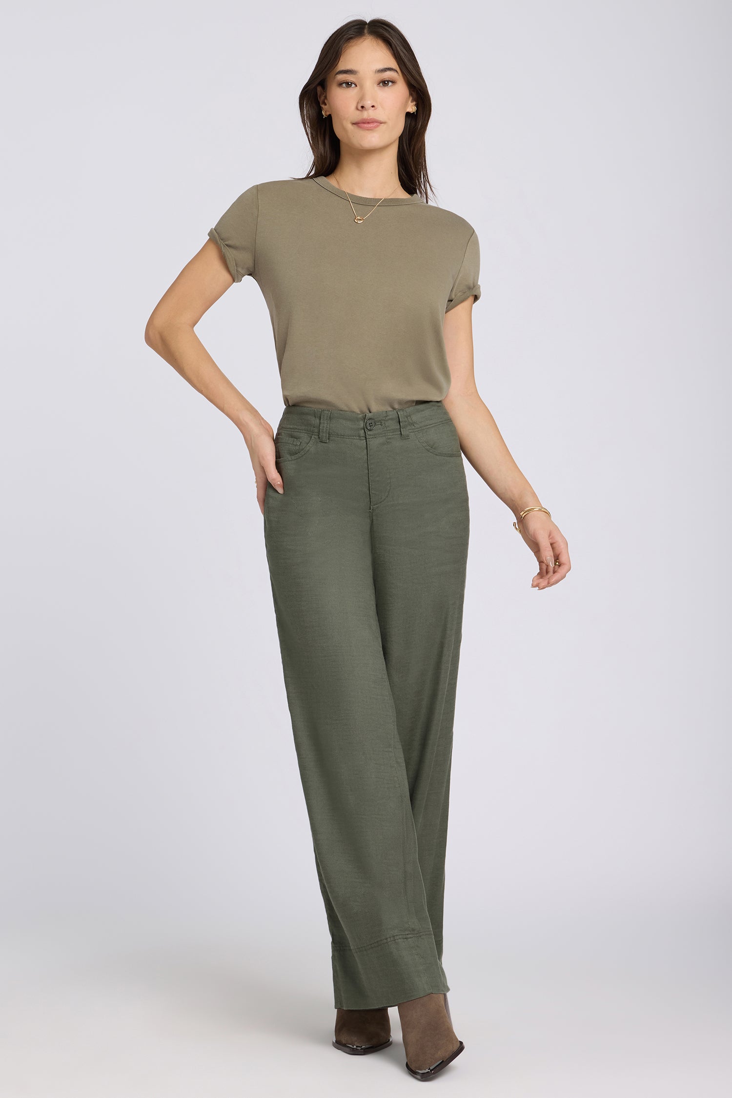 5 Pocket Wide Leg Trouser Pants In Stretch Linen With Super High