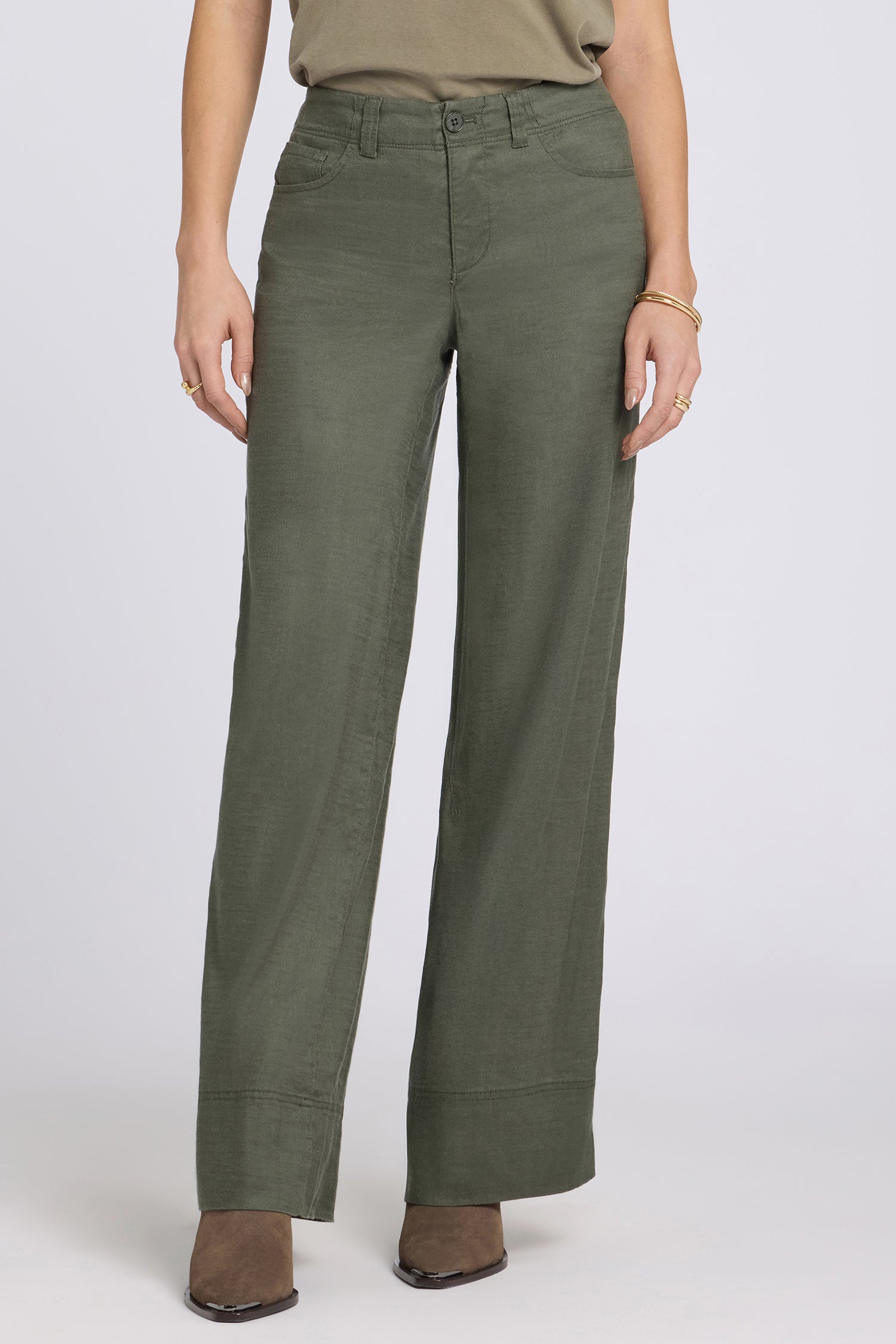 5 Pocket Wide Leg Trouser Pants In Stretch Linen With Super High