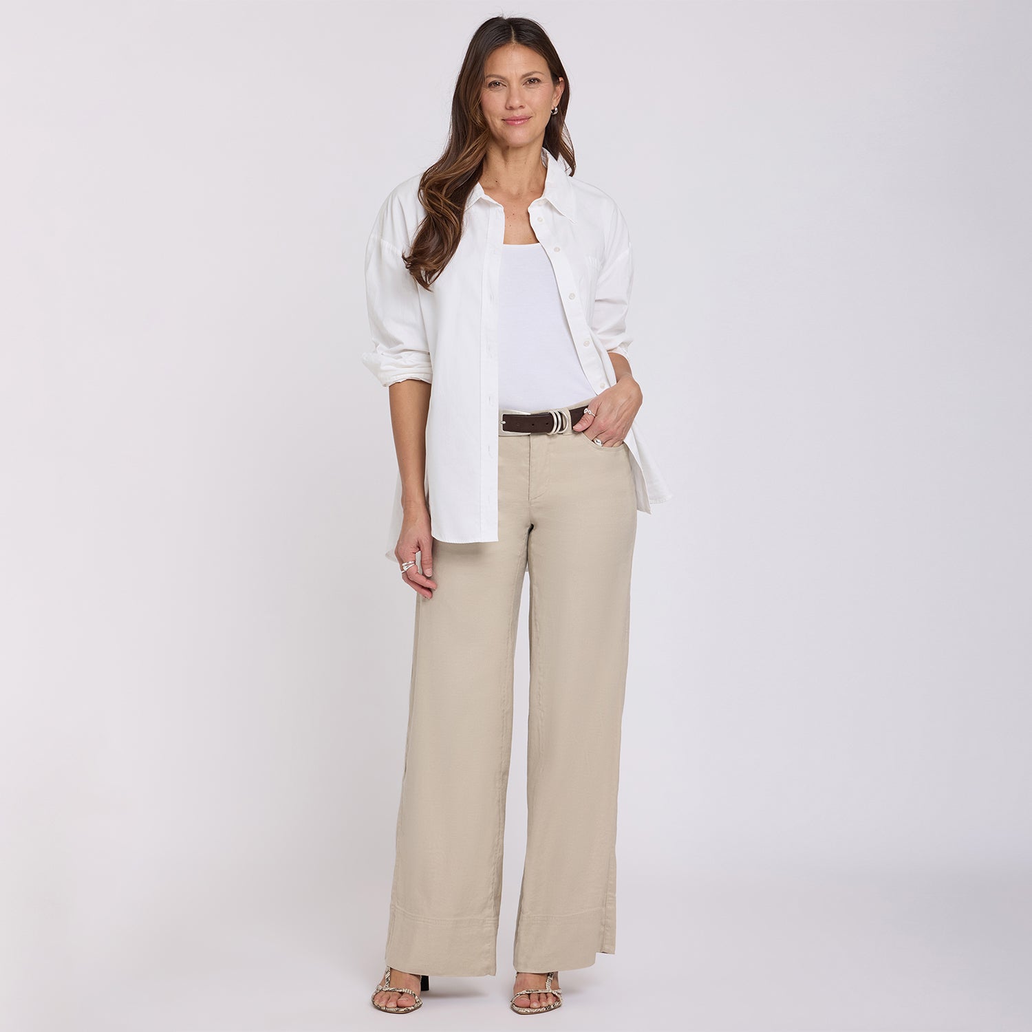 5 Pocket Wide Leg Trouser Pants In Stretch Linen With Super High