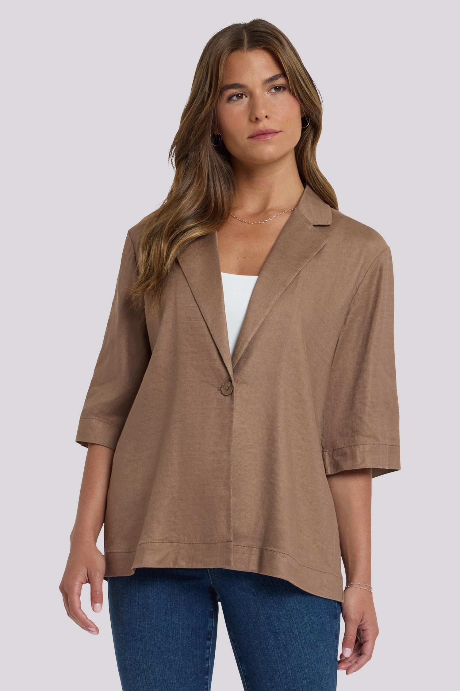 NYDJ Elbow Sleeve Blazer In Stretch Linen - Toasted Coconut