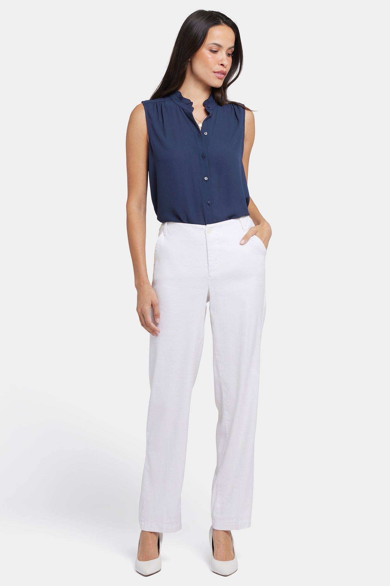 NYDJ Marilyn Straight Pants In Stretch Linen - Optic White