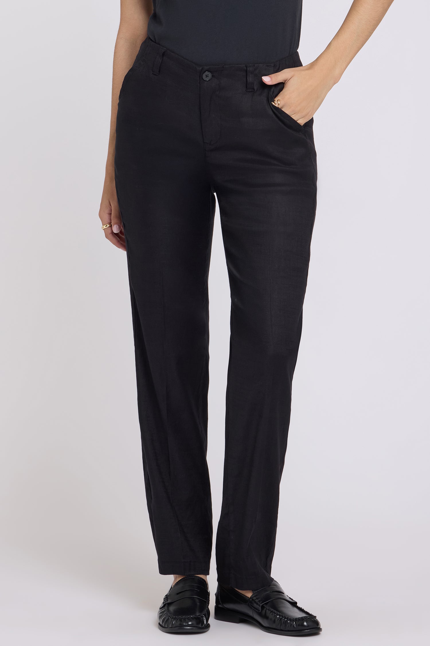 Marilyn Straight Pants In Stretch Linen - Black Black | NYDJ