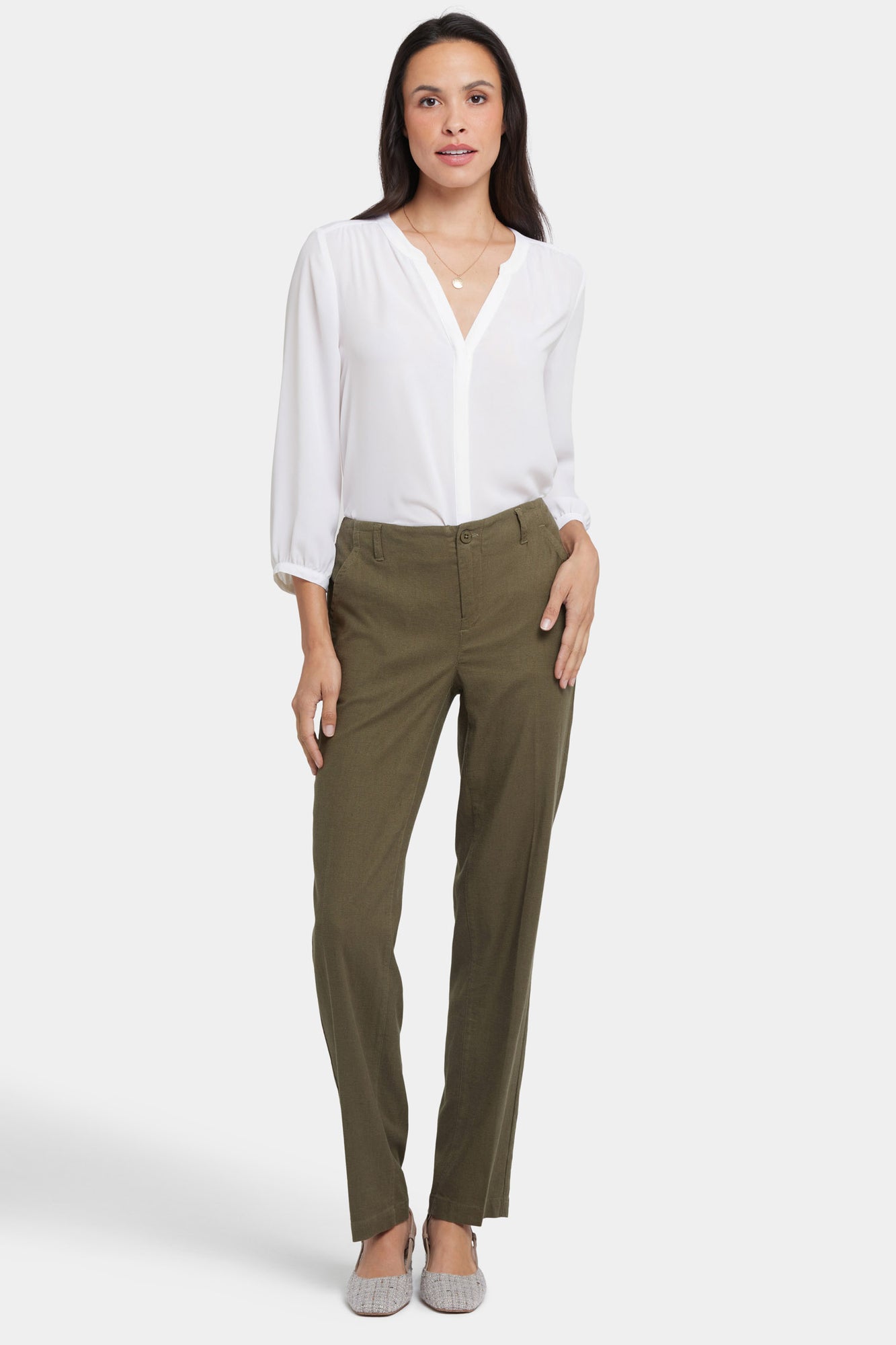 NYDJ Marilyn Straight Pants In Stretch Linen - Bay Leaf