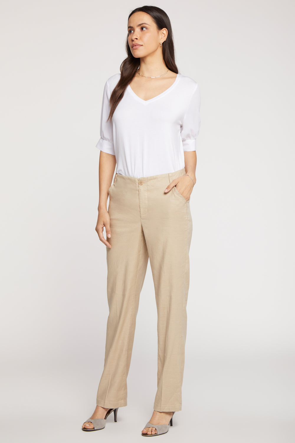 NYDJ Marilyn Straight Pants In Stretch Linen - Feather