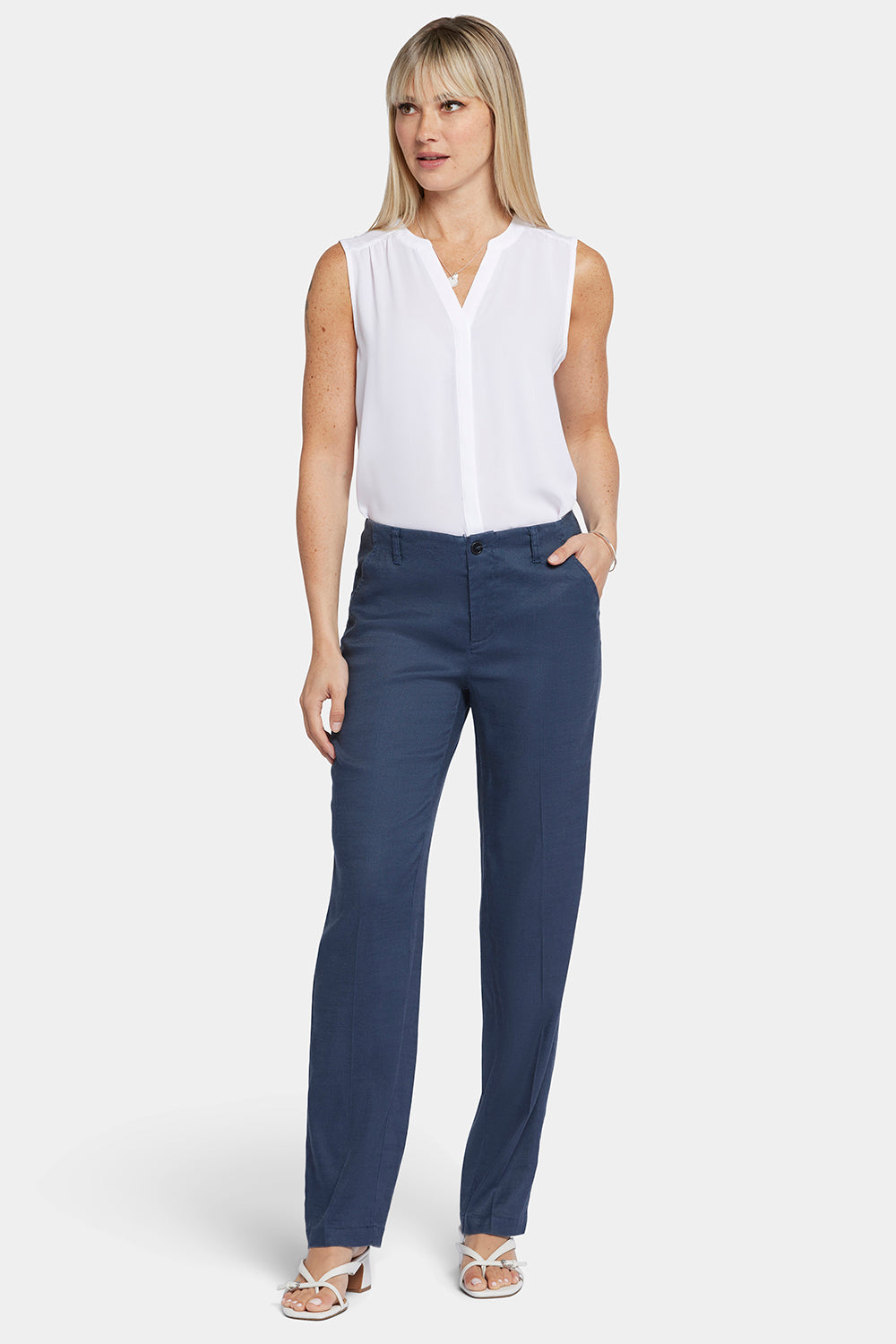 NYDJ Marilyn Straight Pants In Stretch Linen - Oxford Navy