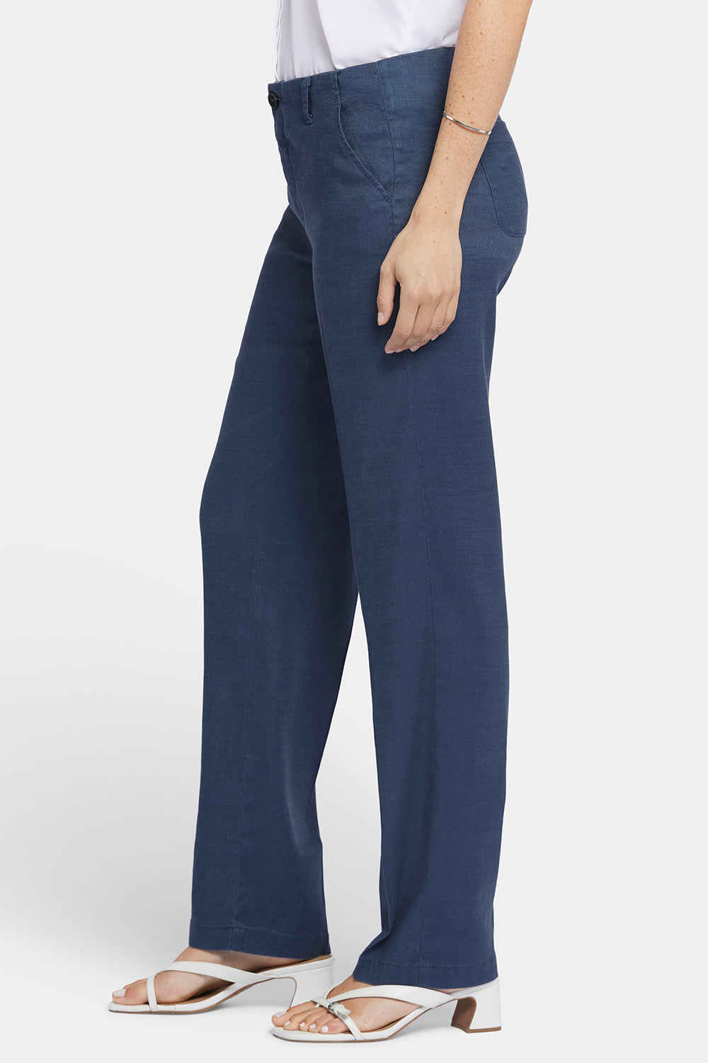 NYDJ Marilyn Straight Pants In Stretch Linen - Oxford Navy