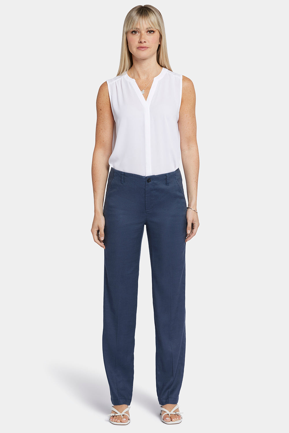 NYDJ Marilyn Straight Pants In Stretch Linen - Oxford Navy