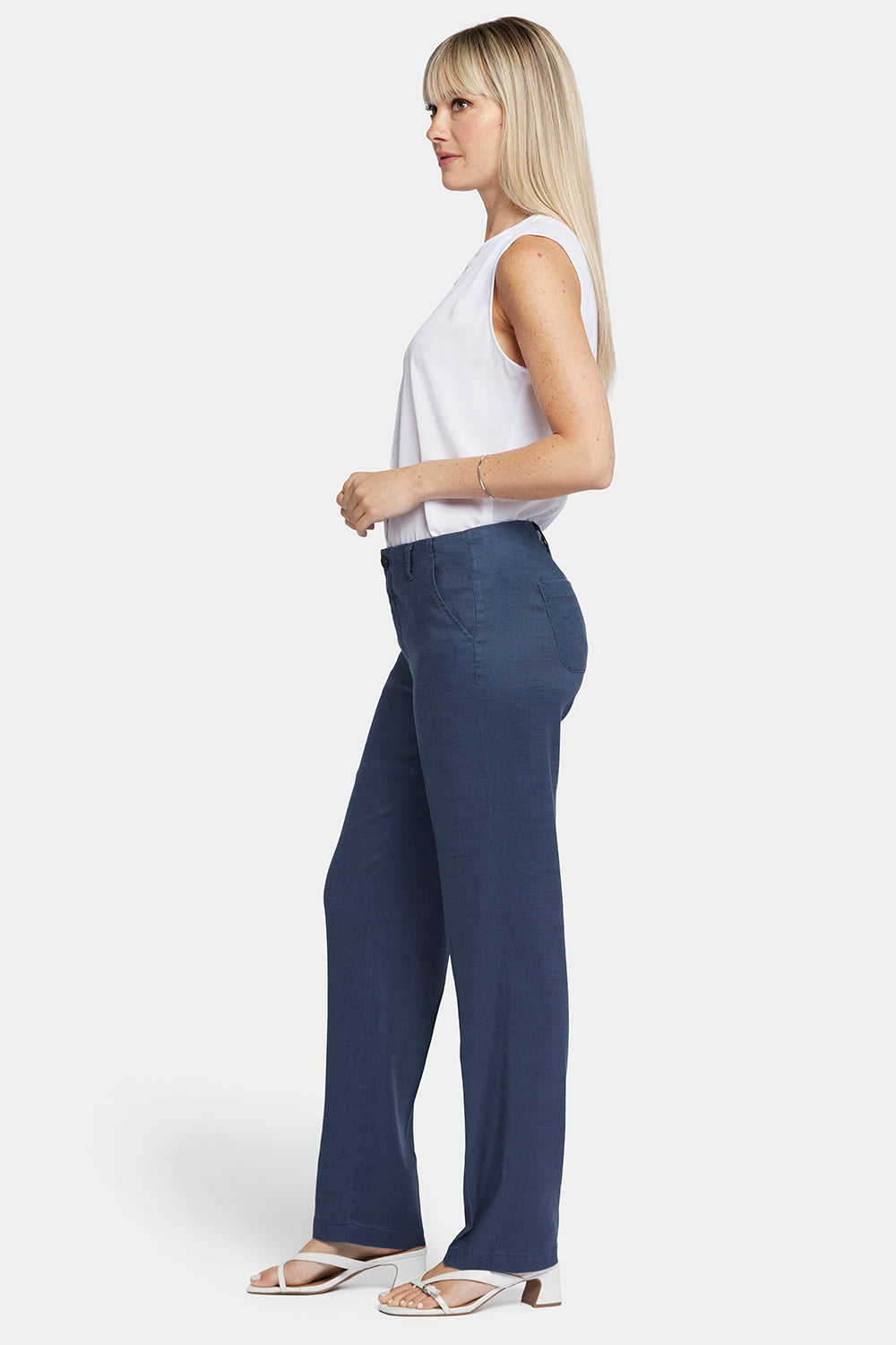 NYDJ Marilyn Straight Pants In Stretch Linen - Oxford Navy