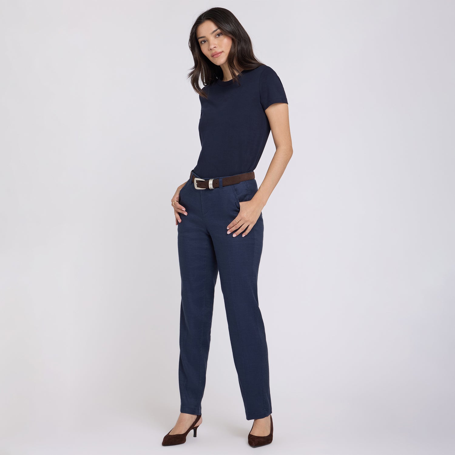 Marilyn Straight Pants In Stretch Linen - Oxford Navy Blue | NYDJ