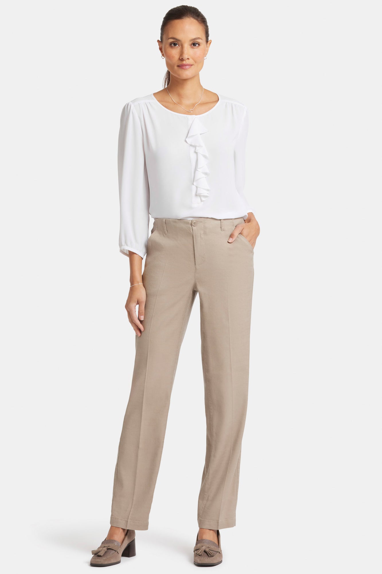 NYDJ Marilyn Straight Pants In Stretch Linen - Saddlewood