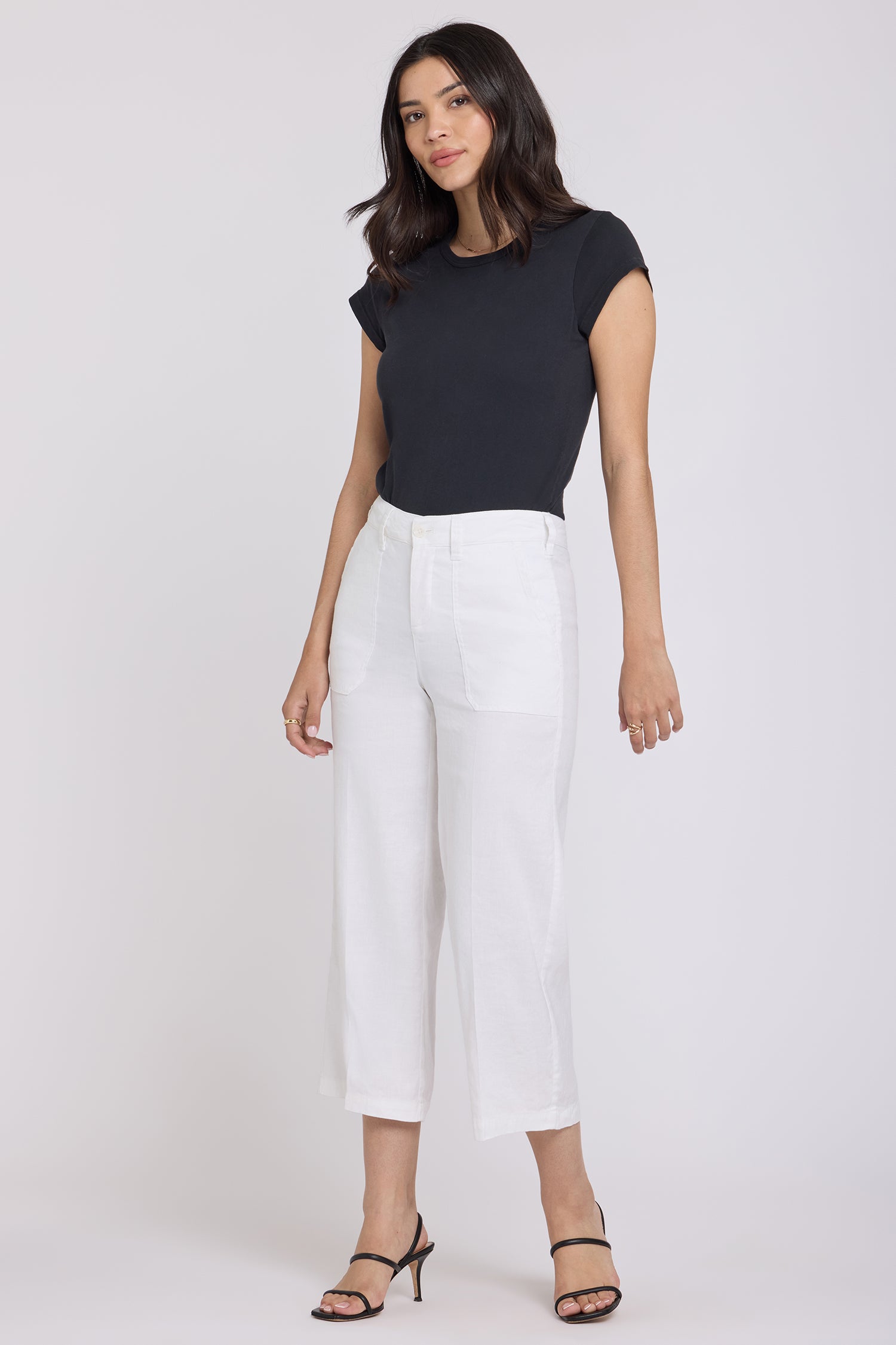 Wide Leg Cargo Capri Pants In Stretch Linen - Optic White White