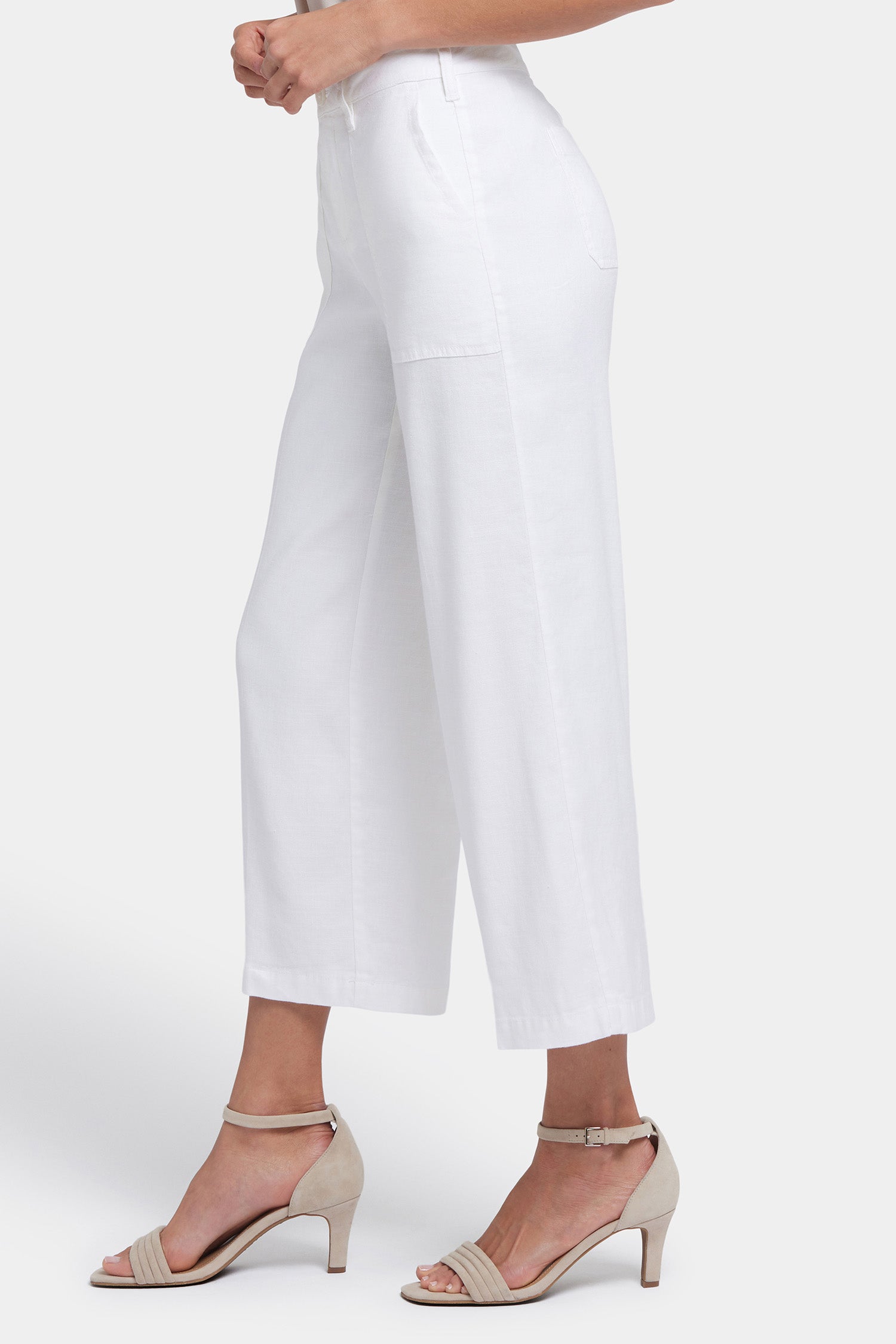 NYDJ Wide Leg Cargo Capri Pants In Stretch Linen - Optic White