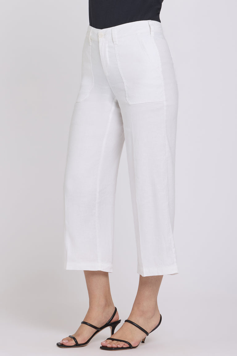 NYDJ Wide Leg Cargo Capri Pants In Stretch Linen - Optic White