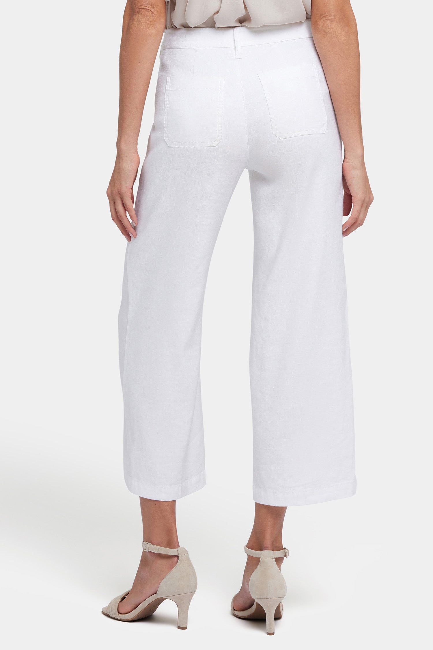 NYDJ Wide Leg Cargo Capri Pants In Stretch Linen - Optic White