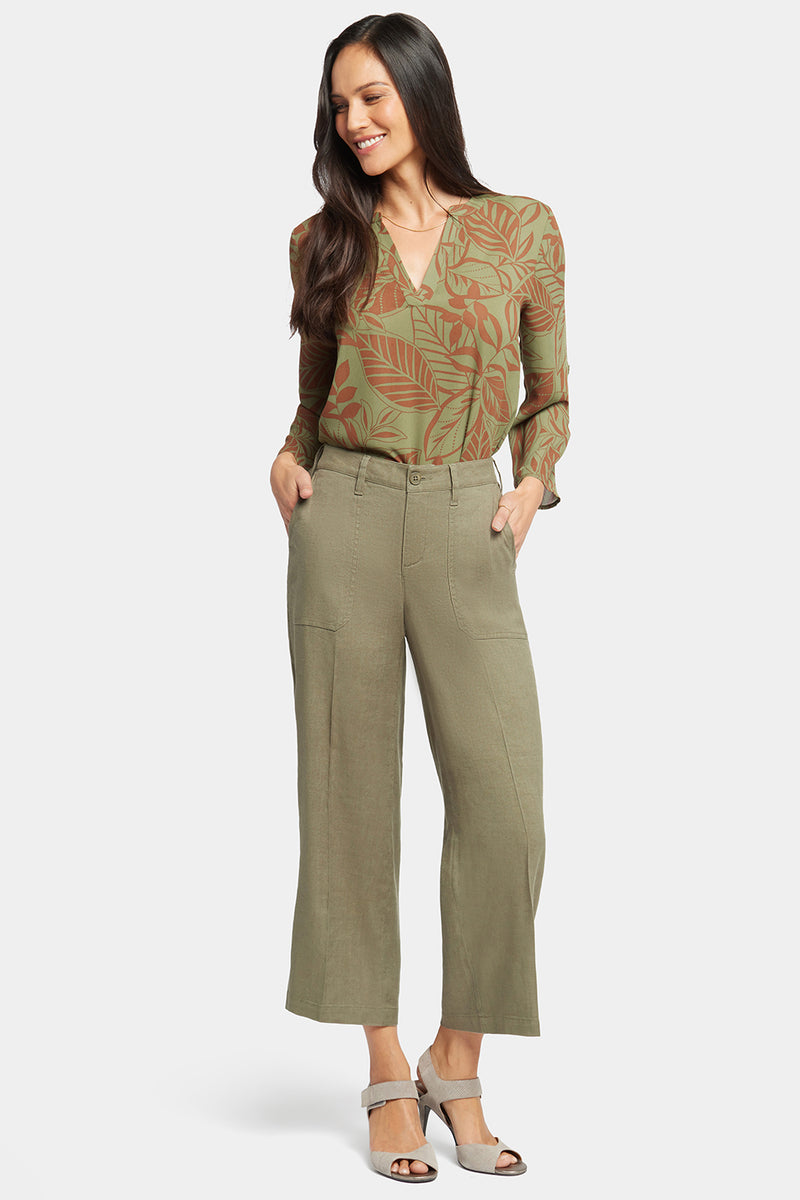 Cargo Pants for Women Dressy Casual Stretch Twill Cropped Wide Leg
