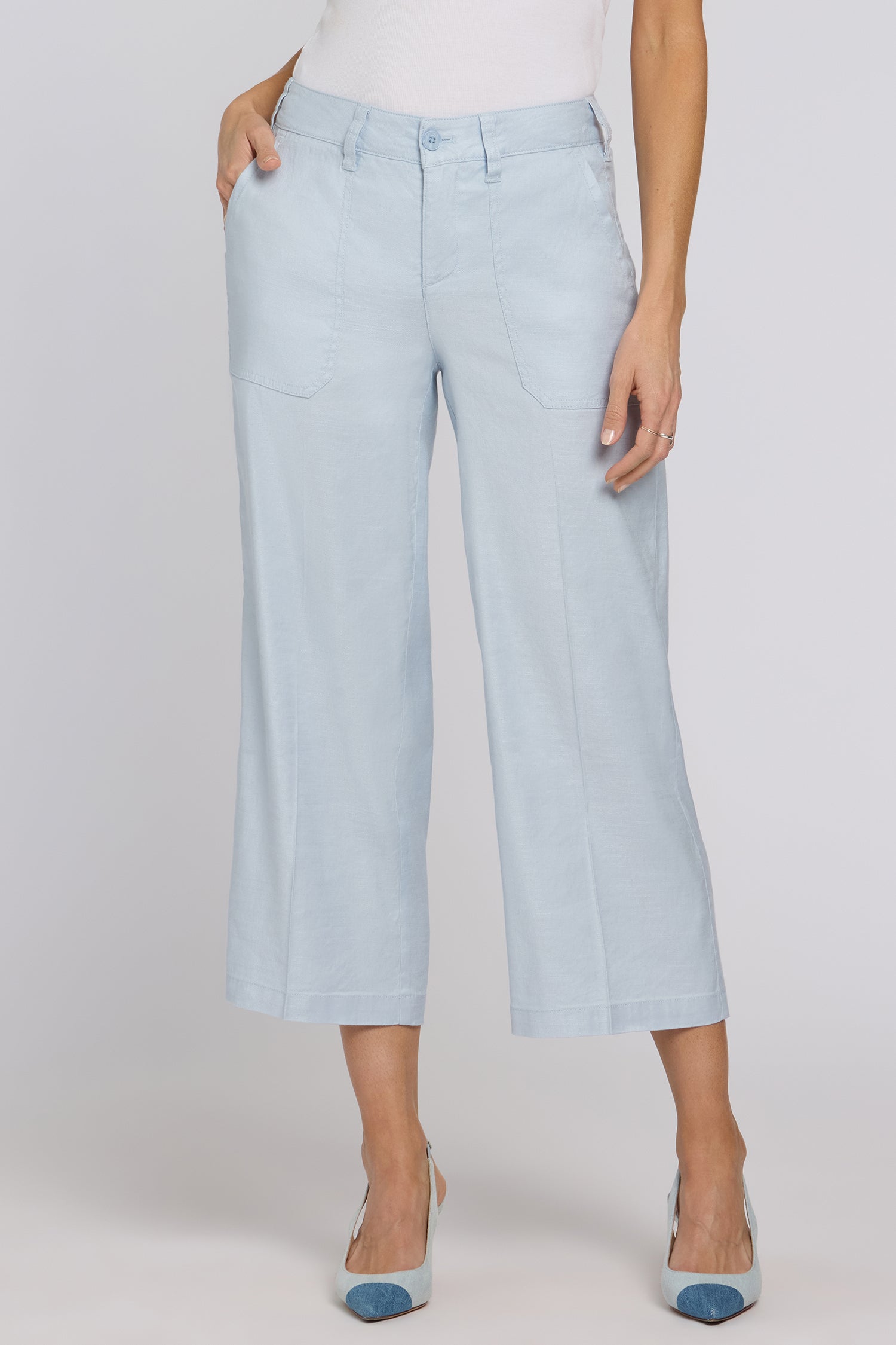 NYDJ Wide Leg Cargo Capri Pants In Stretch Linen - Blue Clover
